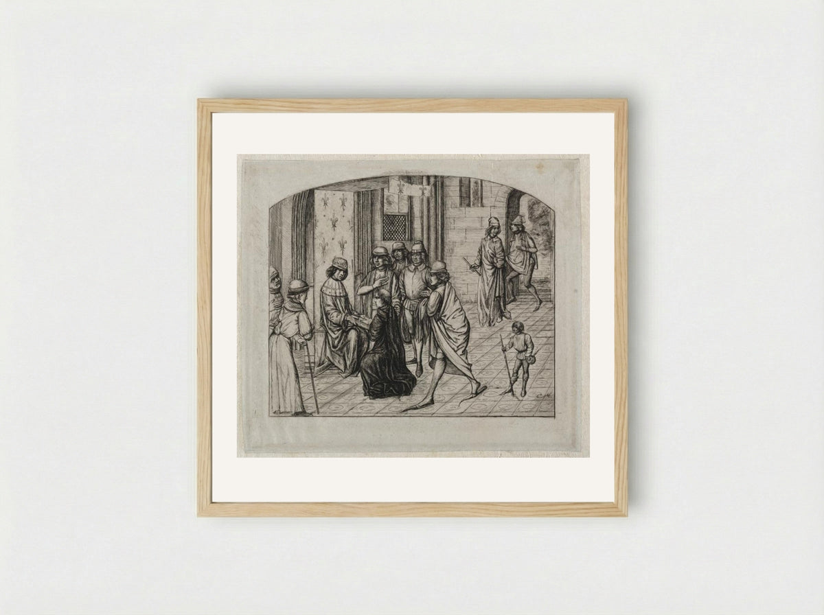 The Printed Work of the Latin Author, Valerius Maximus, Being Presented to King Louis XI - Charles Meryon - Framed Print Wood