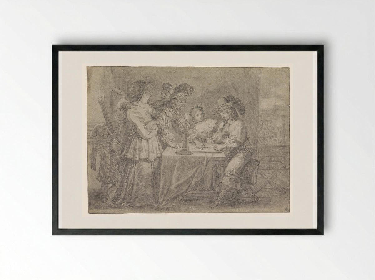 The Prodigal Son Gambling with Bad Company - Abraham Bosse - Framed Print Black