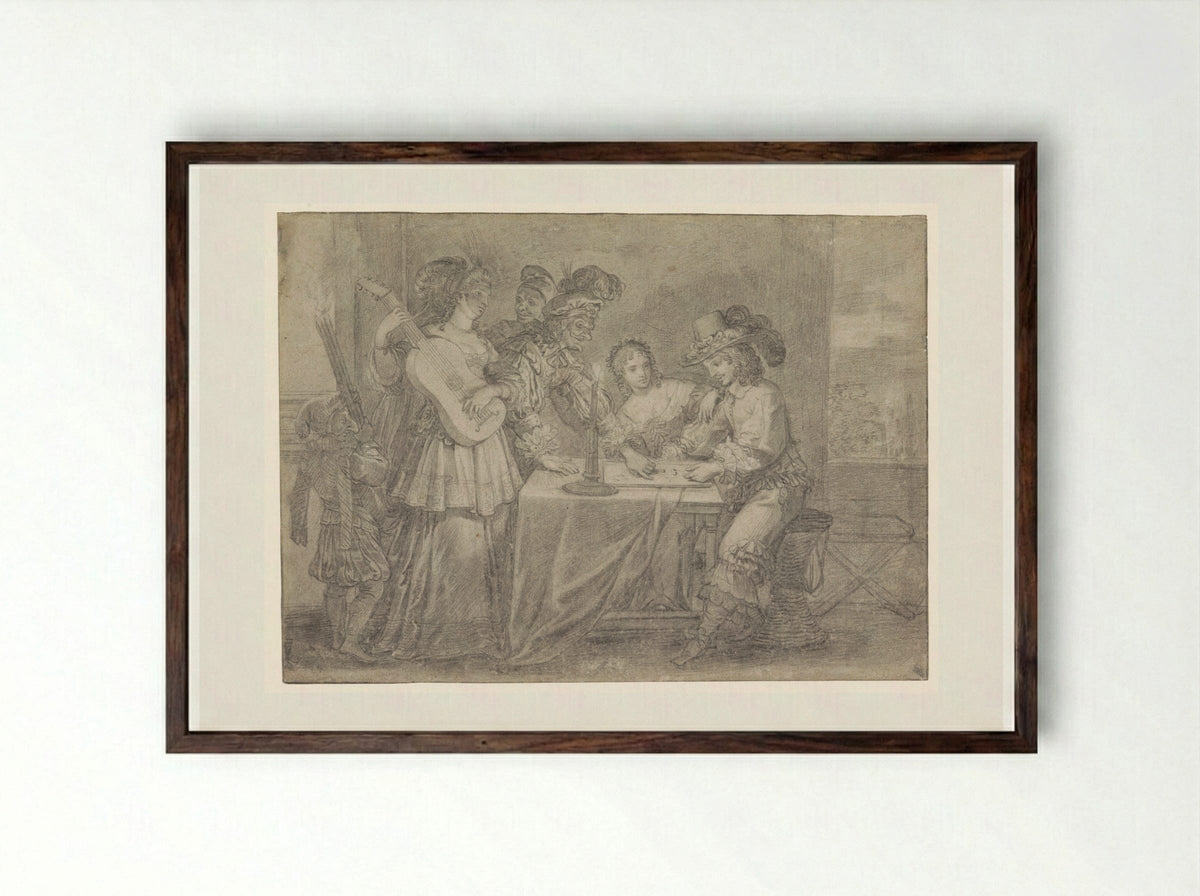The Prodigal Son Gambling with Bad Company - Abraham Bosse - Framed Print Dark Wood
