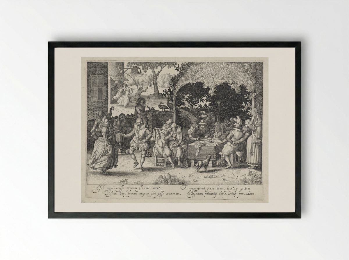 The Prodigal Son Squandering His Inheritance - Claes Jansz. Visscher (II) - Framed Print Black