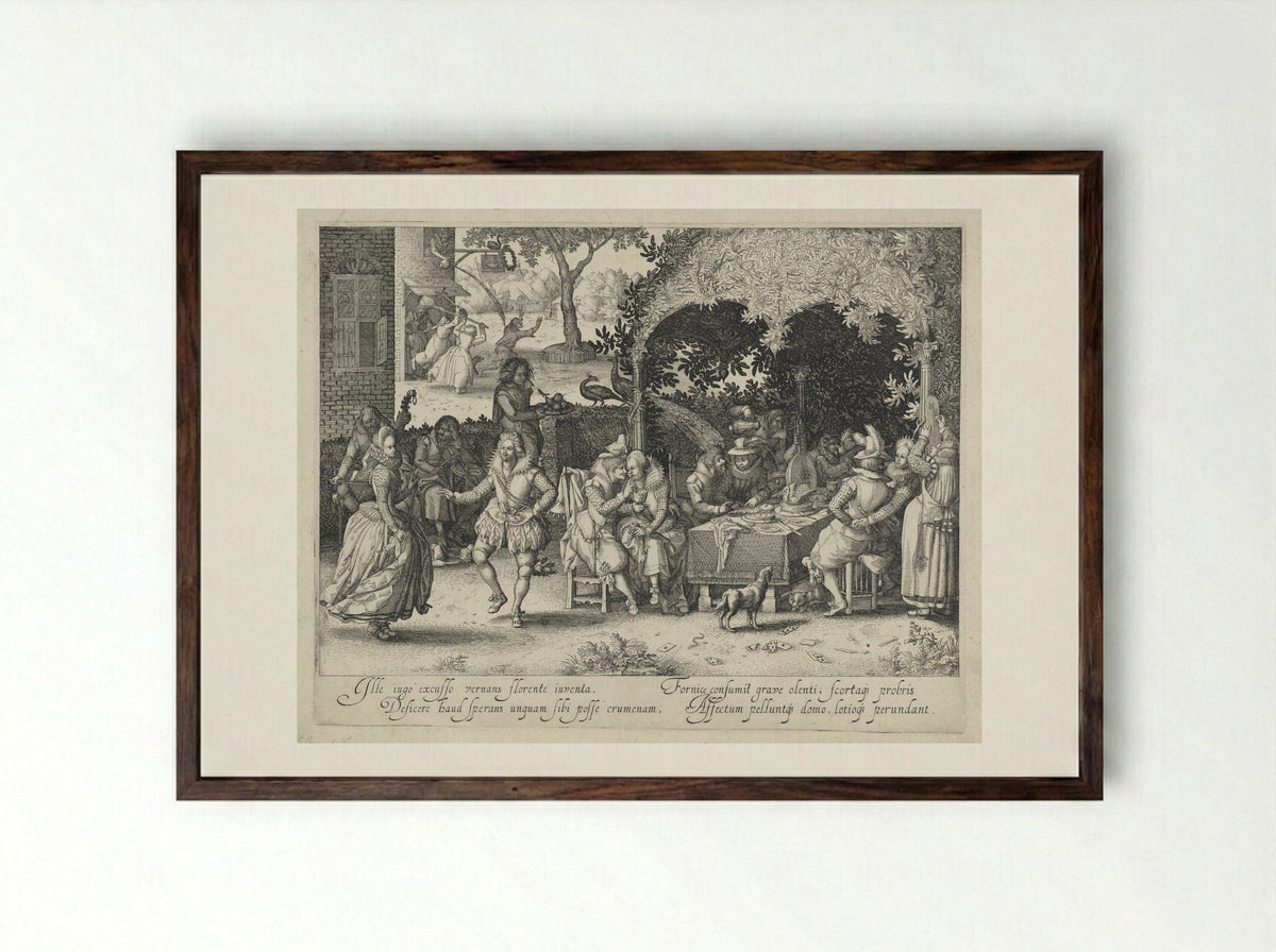 The Prodigal Son Squandering His Inheritance - Claes Jansz. Visscher (II) - Framed Print Dark Wood