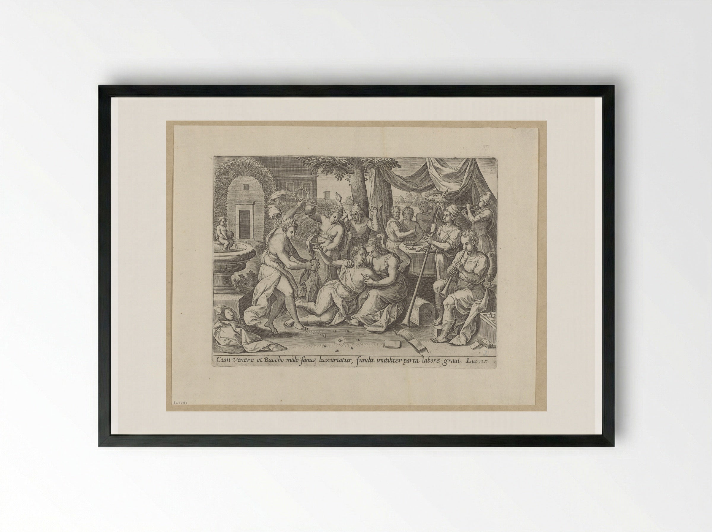 The Prodigal Son Wasting His Substance - Hans Collaert the Elder - Framed Print Black