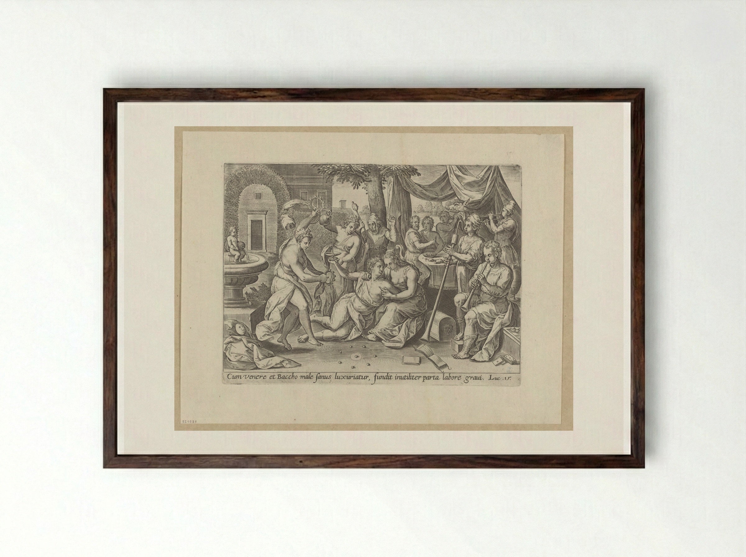 The Prodigal Son Wasting His Substance - Hans Collaert the Elder - Framed Print Dark Wood
