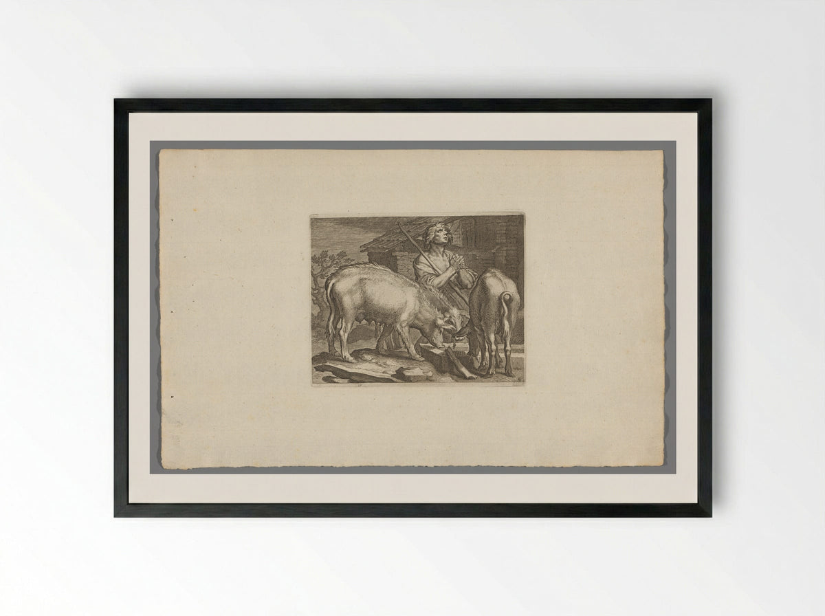 The Prodigal Son as a Swineherd - Boëtius Adamsz. Bolswert - Framed Print Black
