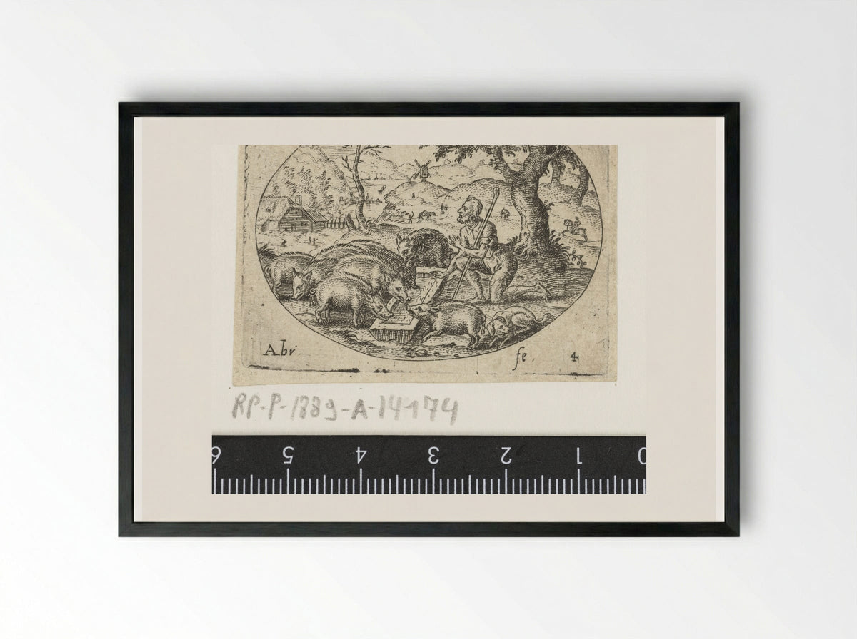 The Prodigal Son as a Swineherd - Abraham de Bruyn - Framed Print Black