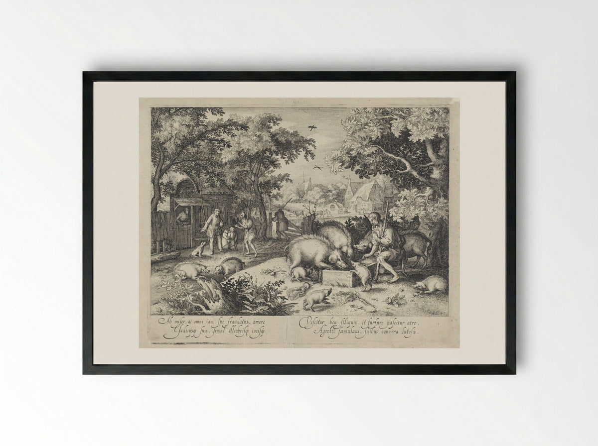 The Prodigal Son as a Swineherd - Claes Jansz. Visscher (II) - Framed Print Black