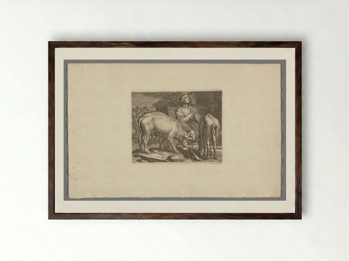 The Prodigal Son as a Swineherd - Boëtius Adamsz. Bolswert - Framed Print Dark Wood