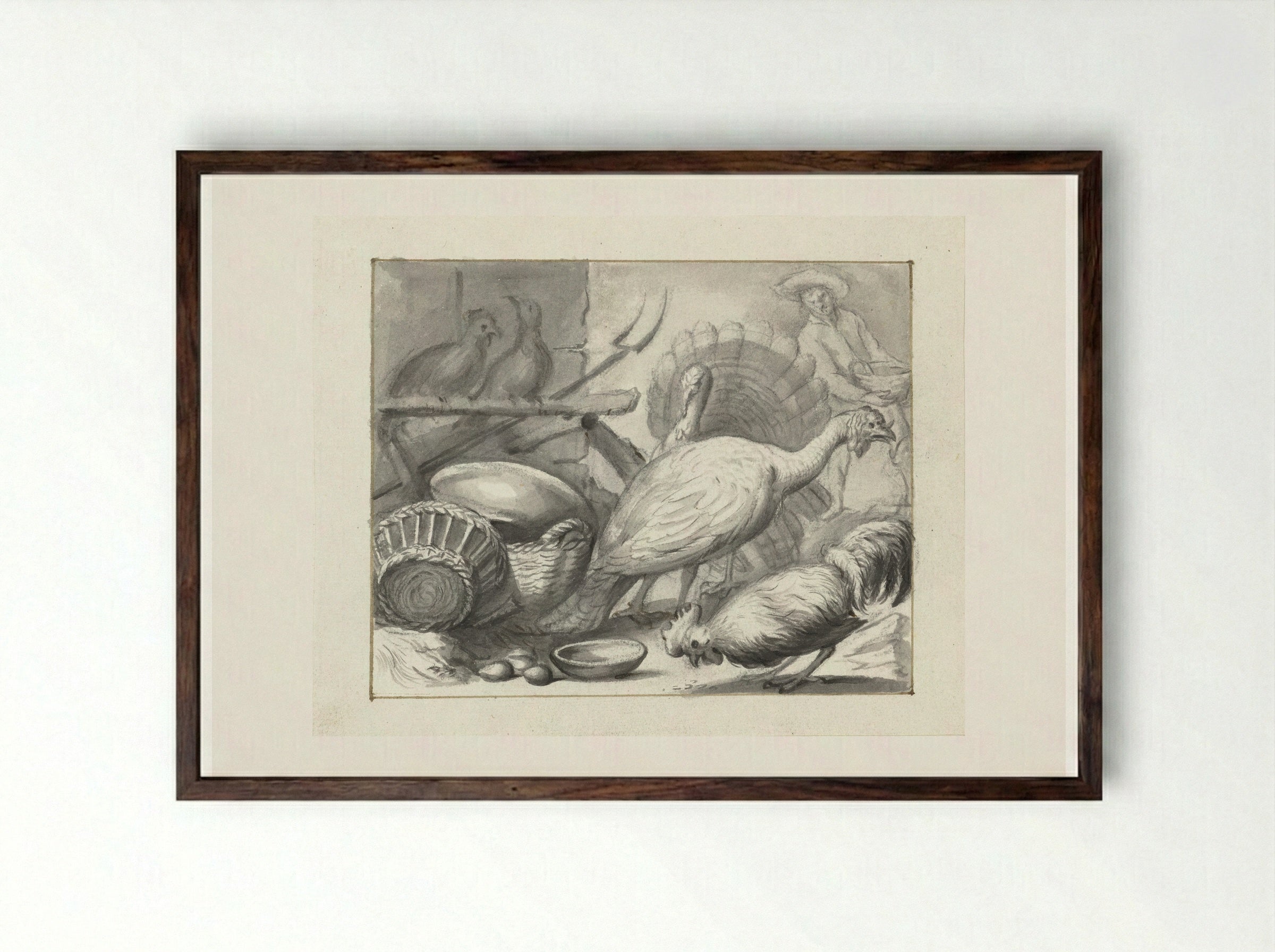 The Prodigal Son as a Swineherd - Moses ter Borch - Framed Print Dark Wood