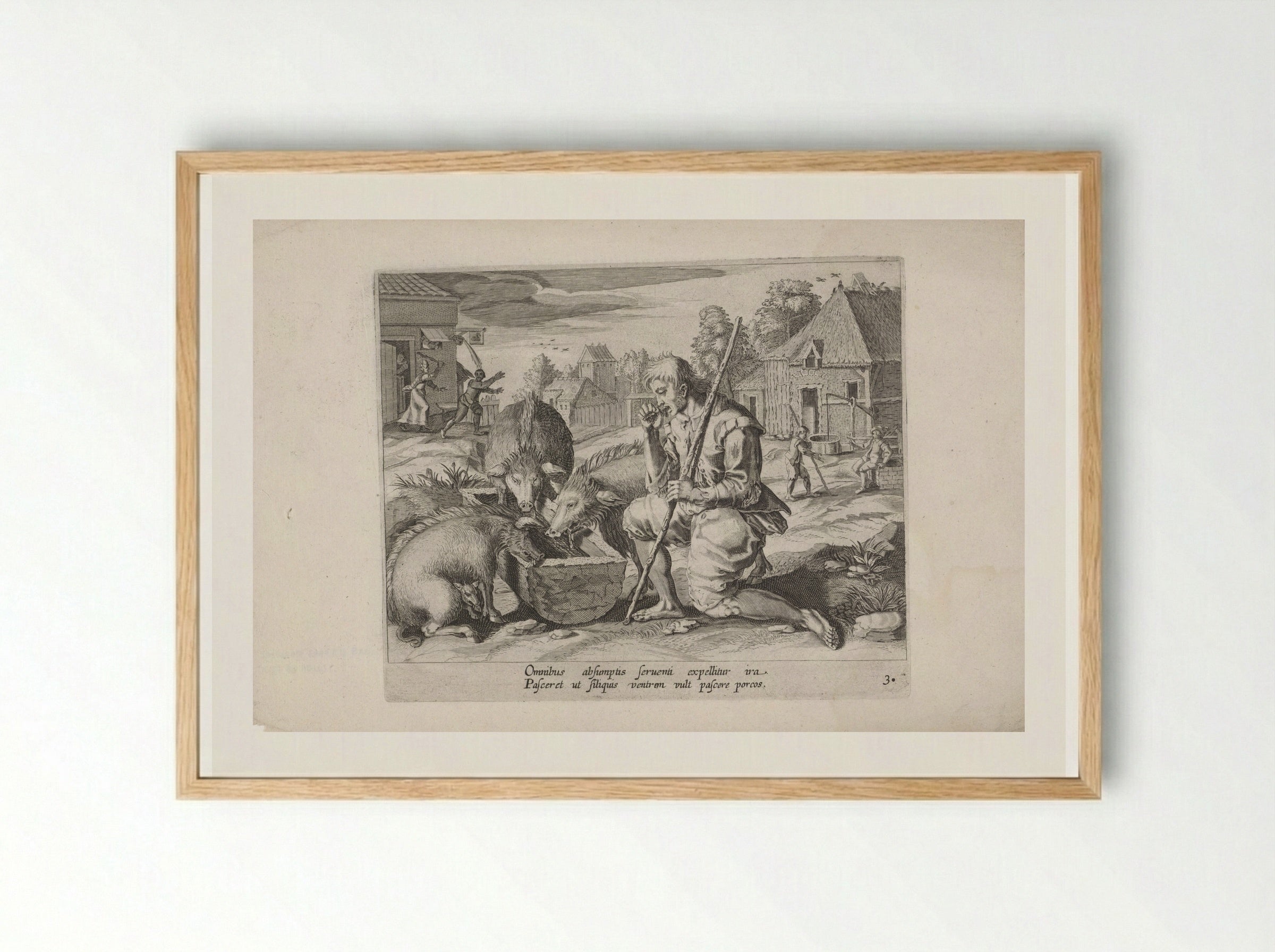 The Prodigal Son as a Swineherd - Salomon Savery - Framed Print Wood