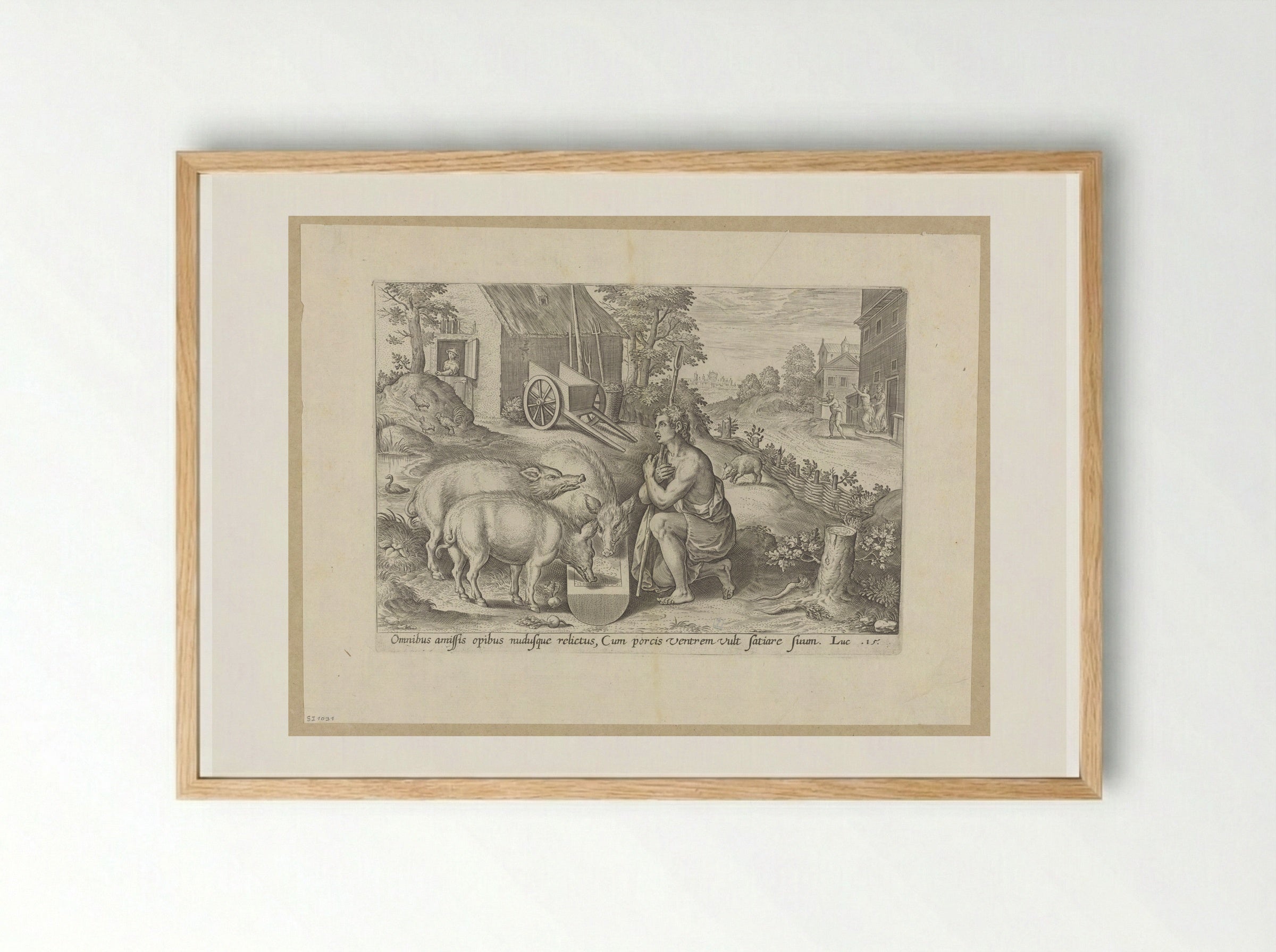 The Prodigal Son as a Swineherd - Hans Collaert the Elder - Framed Print Wood