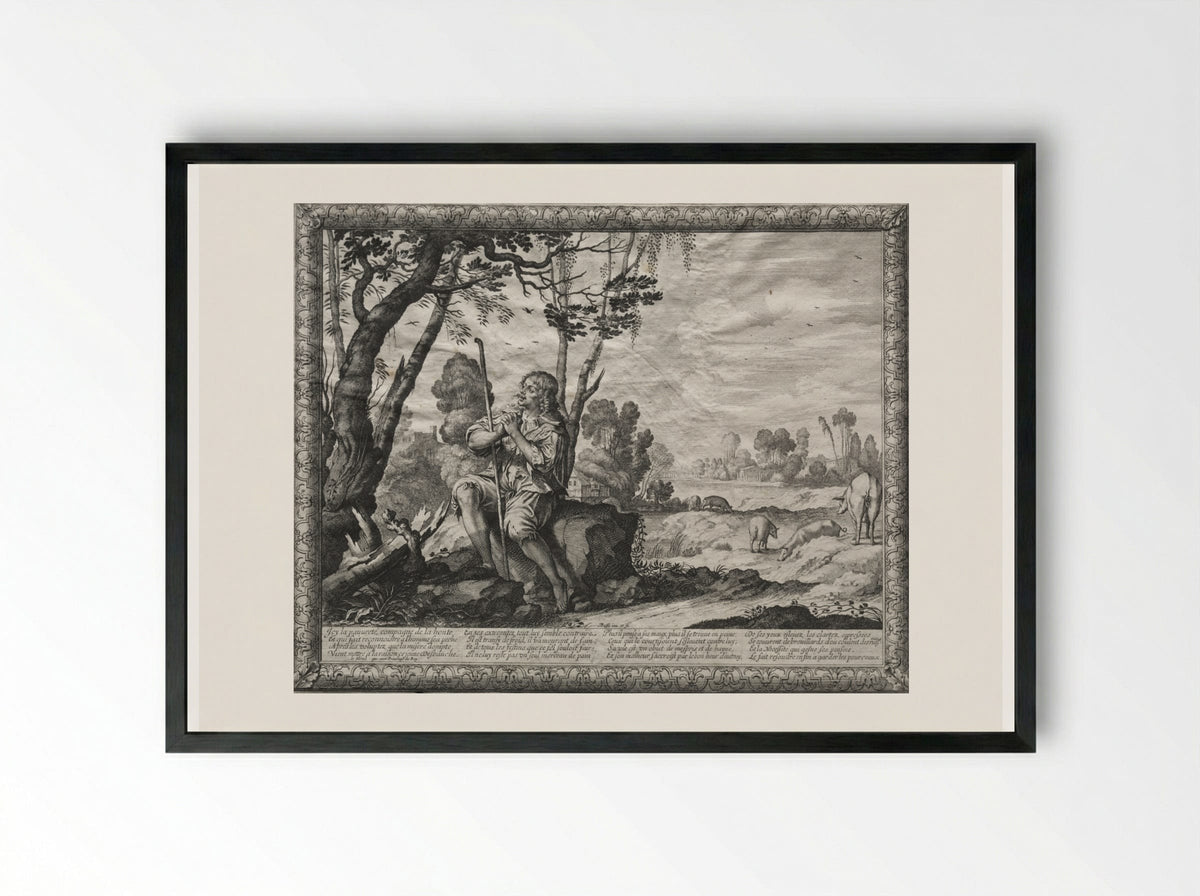 The Prodigal Son: The Prodigal Tending the Pigs - Abraham Bosse - Framed Print Black