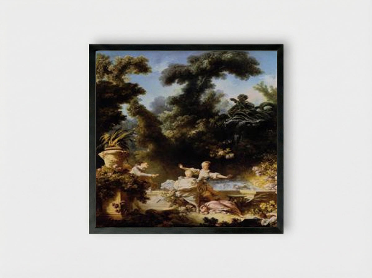 The Progress of Love: The Pursuit - Jean-Honoré Fragonard - Framed Print Black