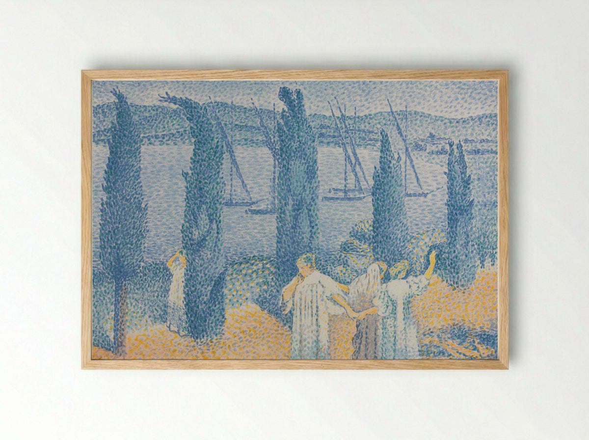 The Promenade (Landscape with Cypresses) - Henri-Edmond Cross - Framed Print Wood