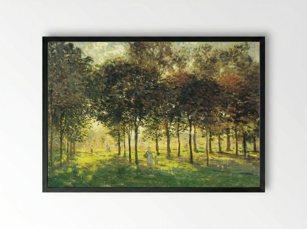 The Promenade at Argenteuil, Soleil Couchant - Claude Monet - Framed Print Black