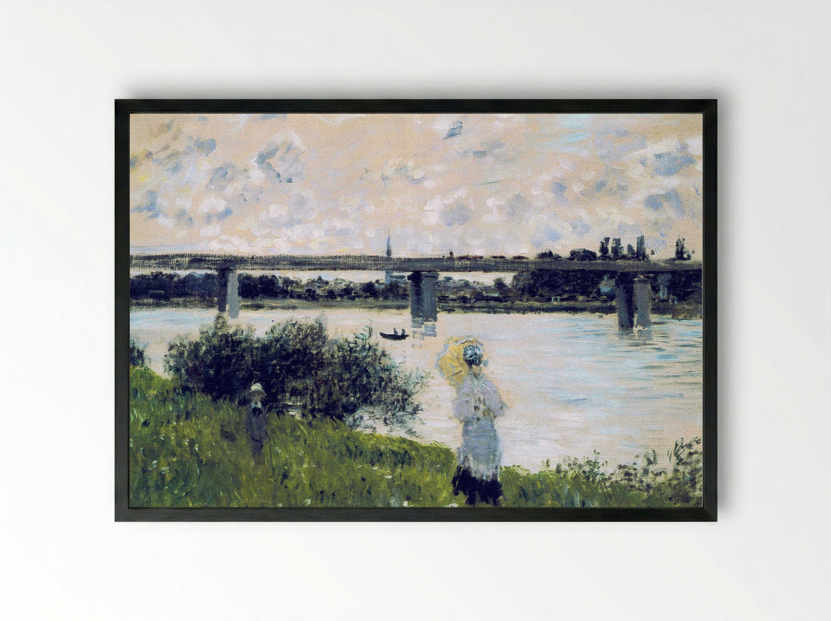 The Promenade near the Bridge of Argenteuil - Claude Monet - Framed Print Black