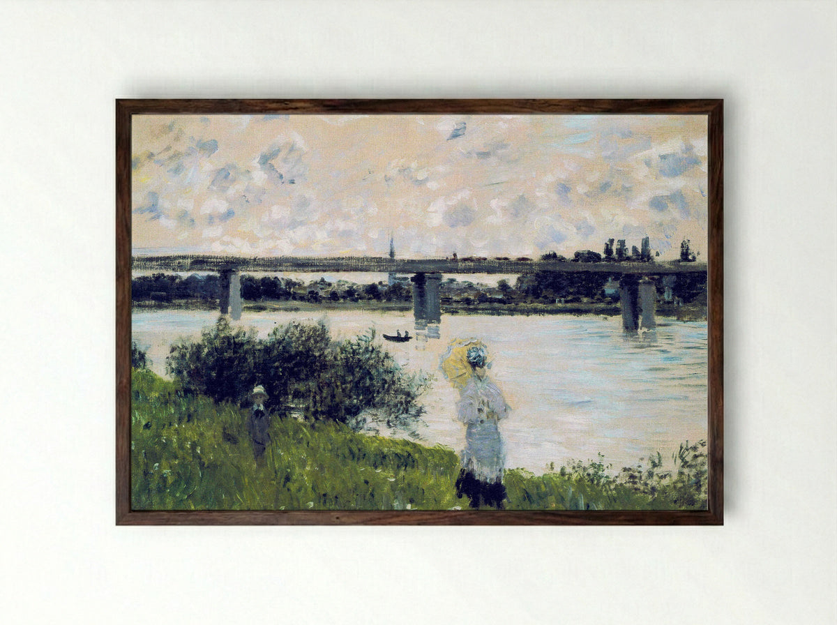 The Promenade near the Bridge of Argenteuil - Claude Monet - Framed Print Dark Wood