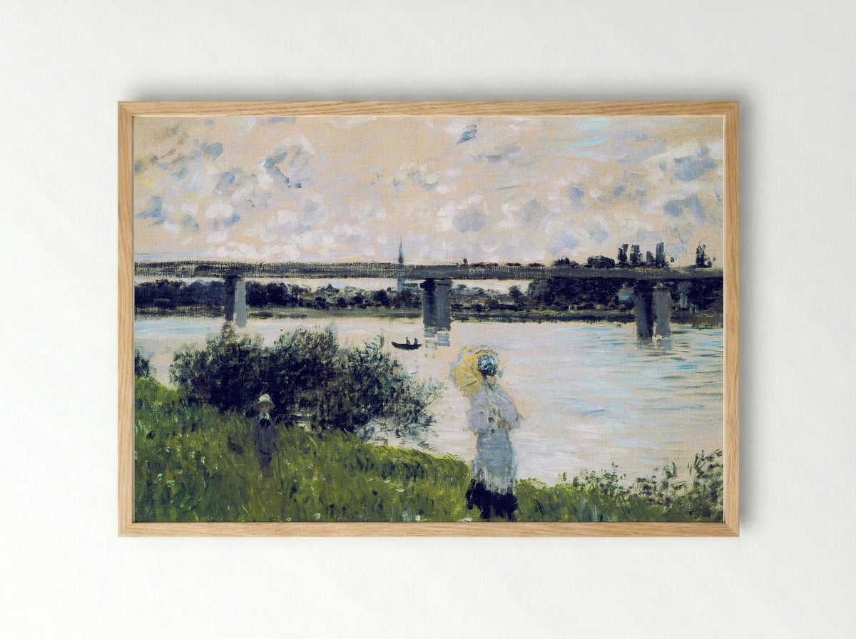 The Promenade near the Bridge of Argenteuil - Claude Monet - Framed Print Wood