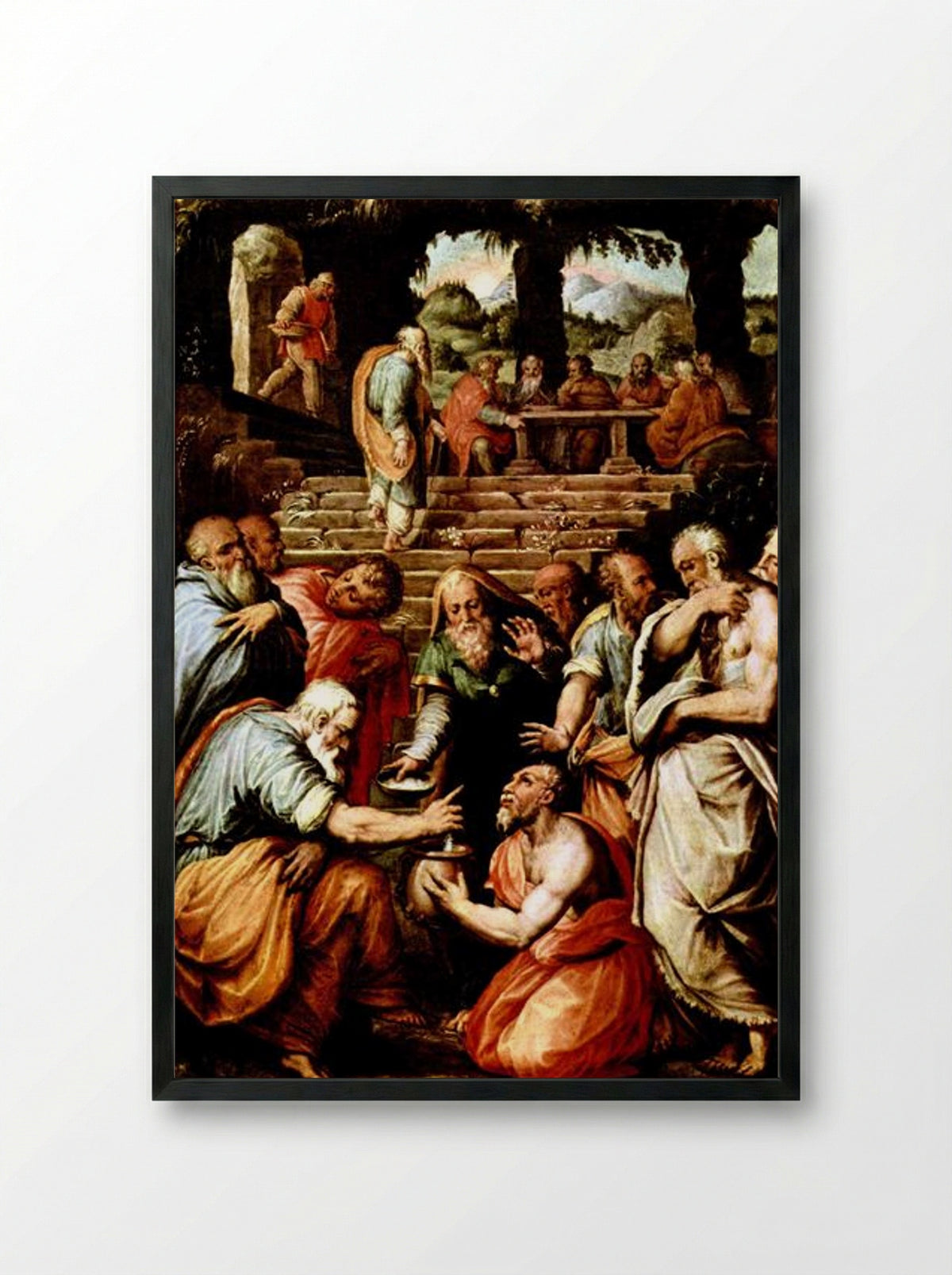 The Prophet Elisha cleansing Naaman - Giorgio Vasari - Framed Print Black