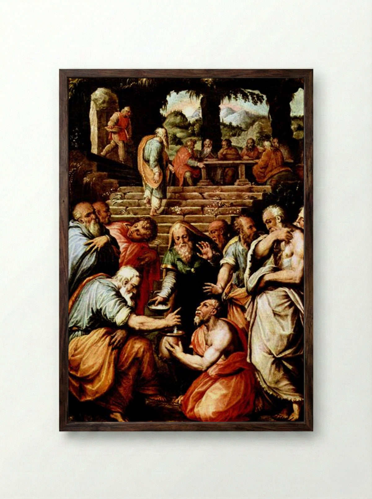 The Prophet Elisha cleansing Naaman - Giorgio Vasari - Framed Print Dark Wood