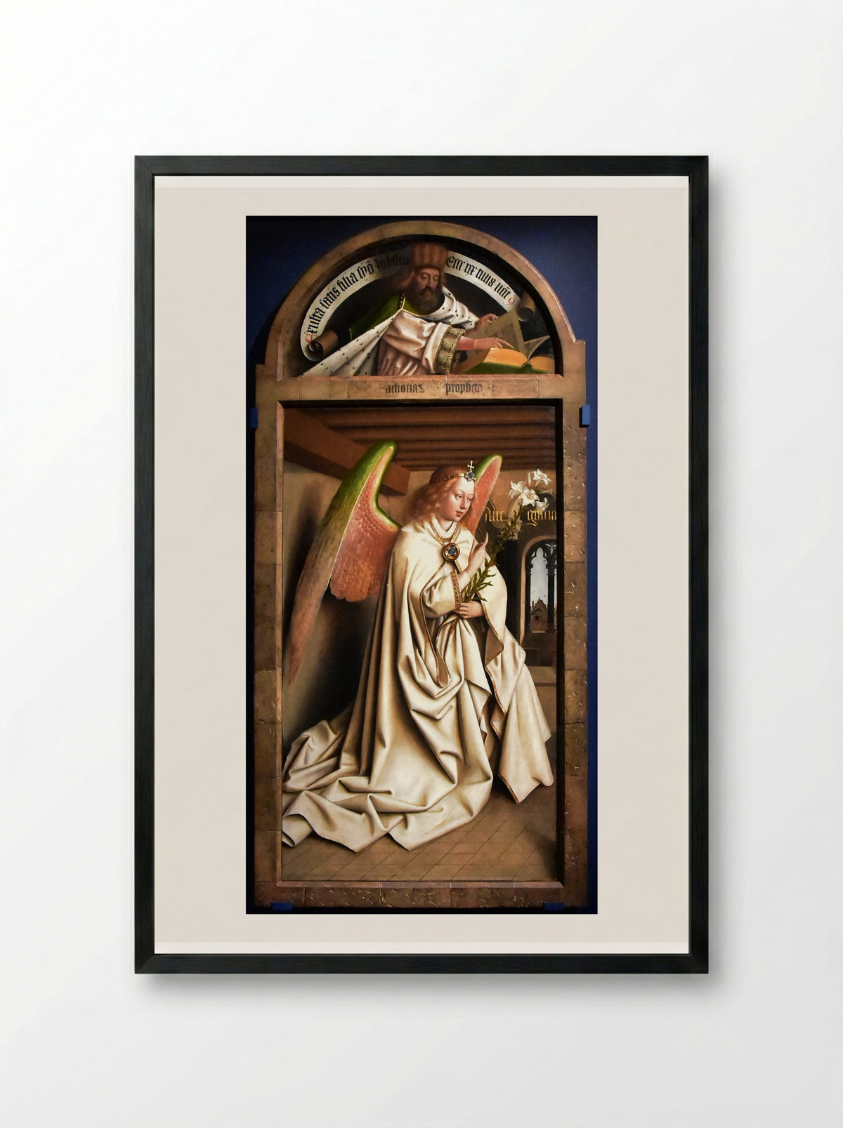 The Prophet Zacharias and the Angel Gabriel - Jan van Eyck - Framed Print Black