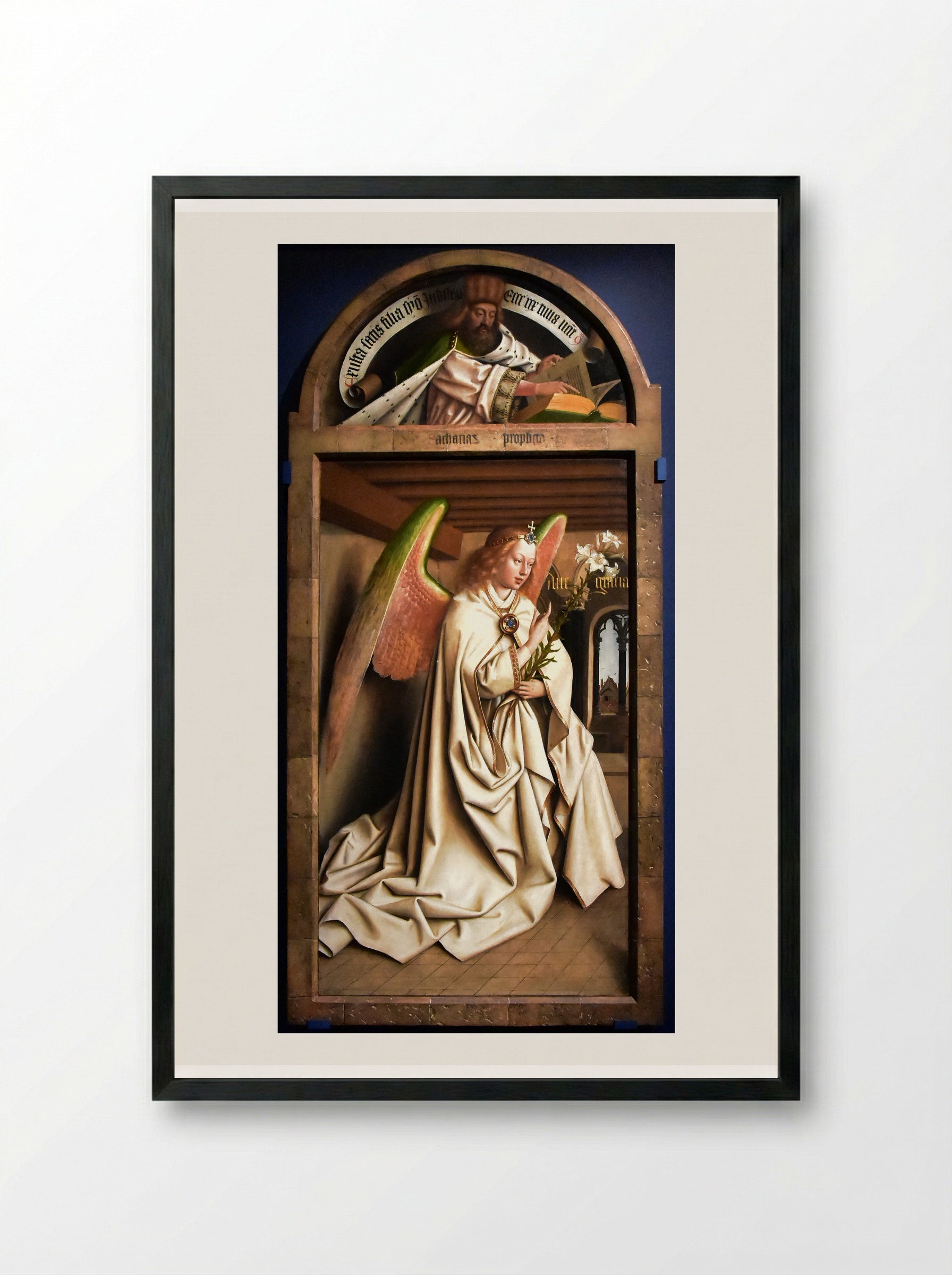 The Prophet Zacharias and the Angel Gabriel - Jan van Eyck - Framed Print Black