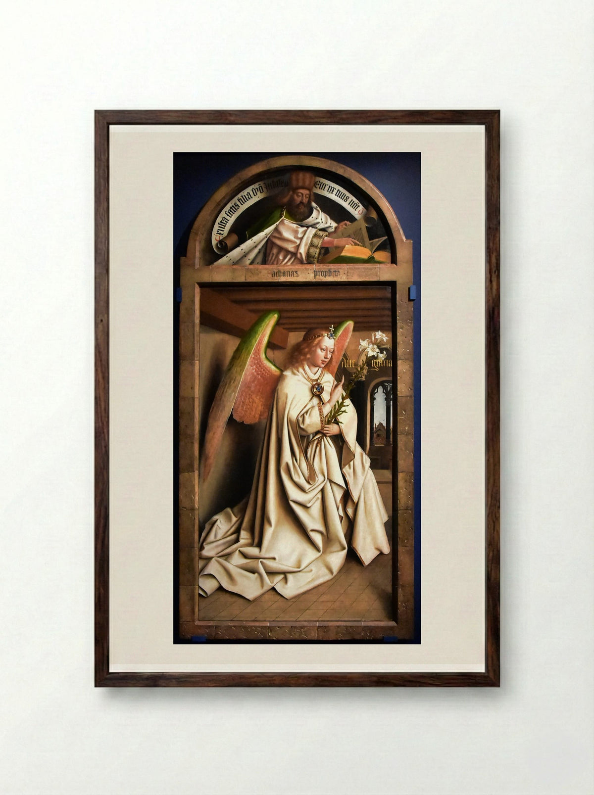 The Prophet Zacharias and the Angel Gabriel - Jan van Eyck - Framed Print Dark Wood