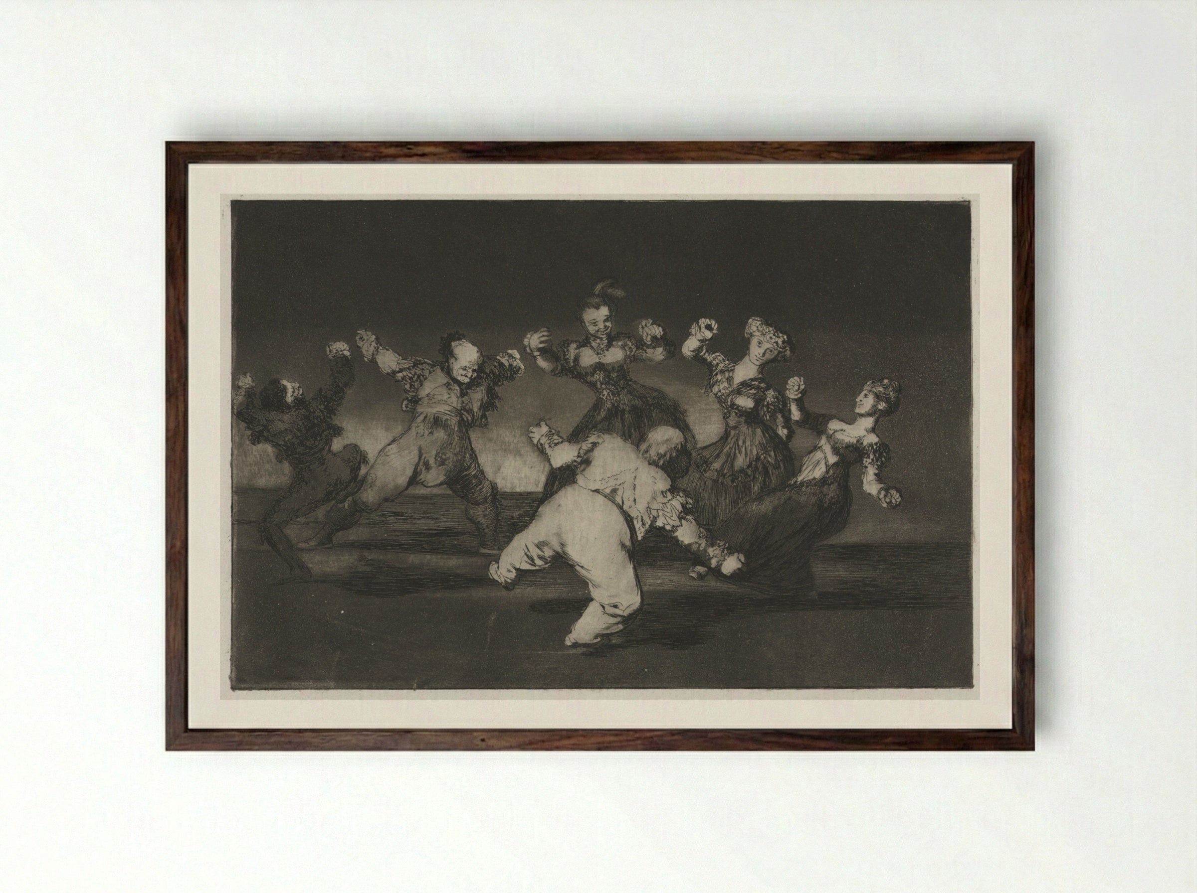The Proverbs: If Marion Will Dance, Then She Has to Take the Consequences - Francisco de Goya - Framed Print Dark Wood