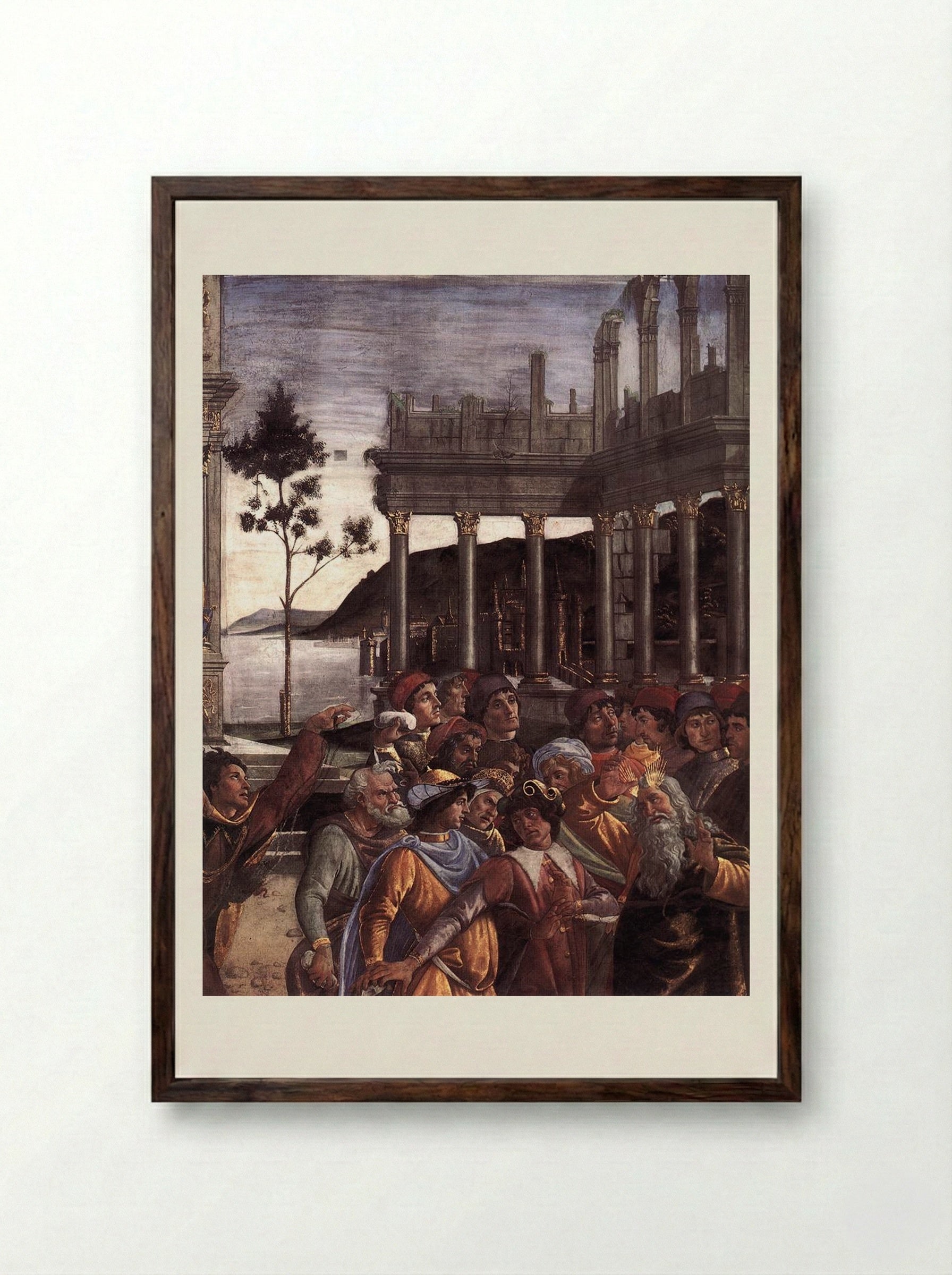 The Punishment of Korah, Dathan and Abiram - Sandro Botticelli - Framed Print Dark Wood