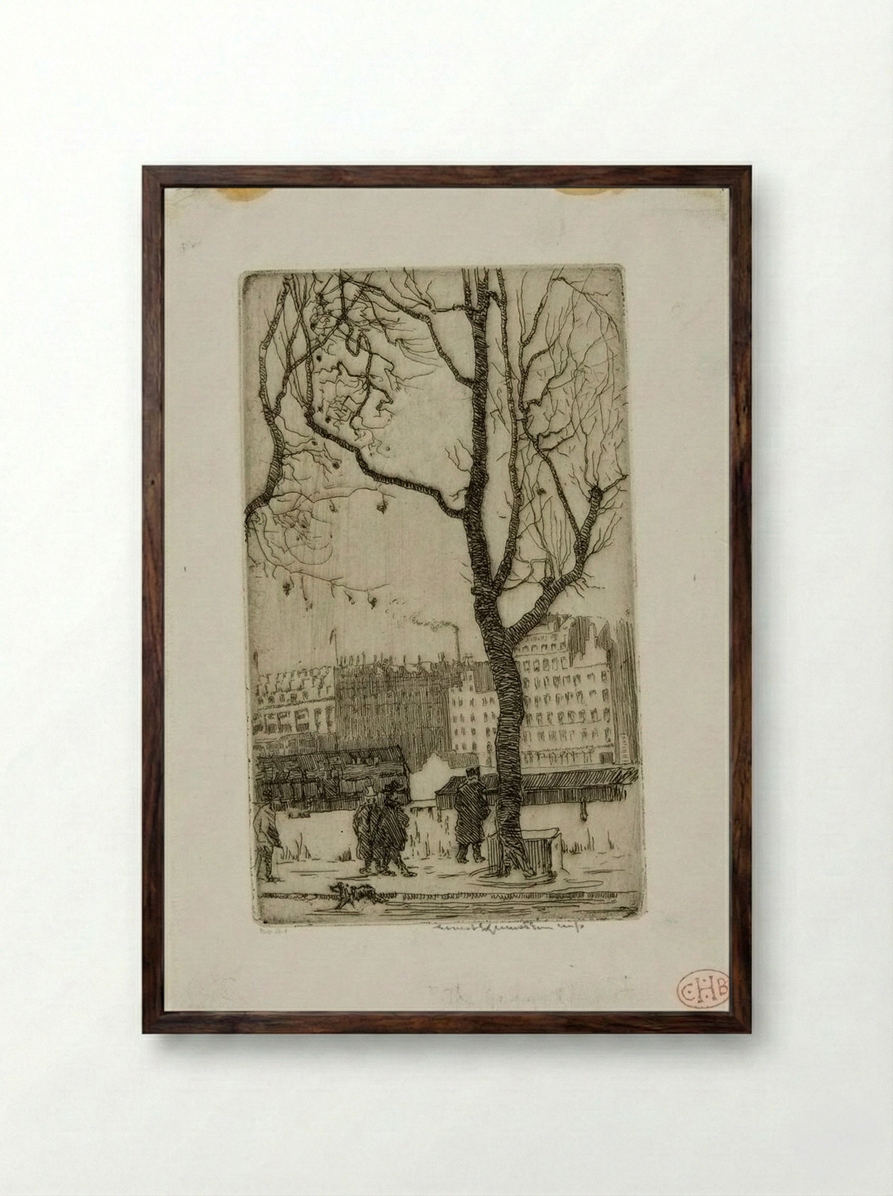 The Quays, Winter, Paris - Ernest Stephen Lumsden - Framed Print Dark Wood
