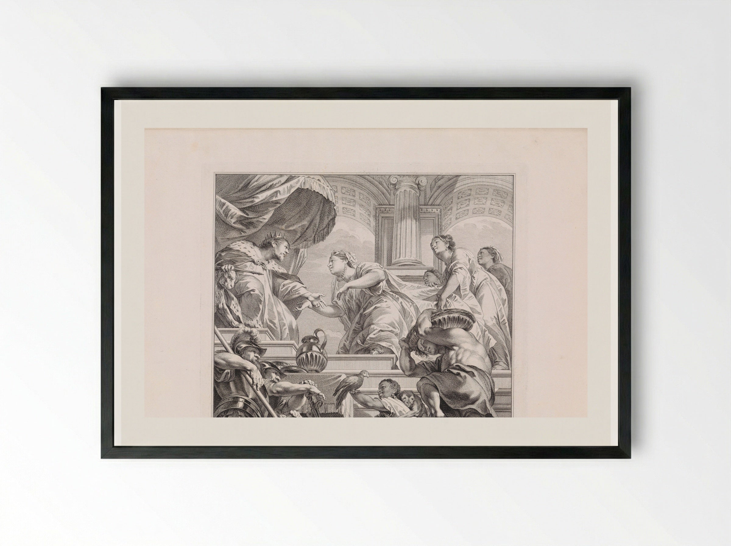 The Queen of Sheba Testing Solomon with Riddles - Jan Punt - Framed Print Black