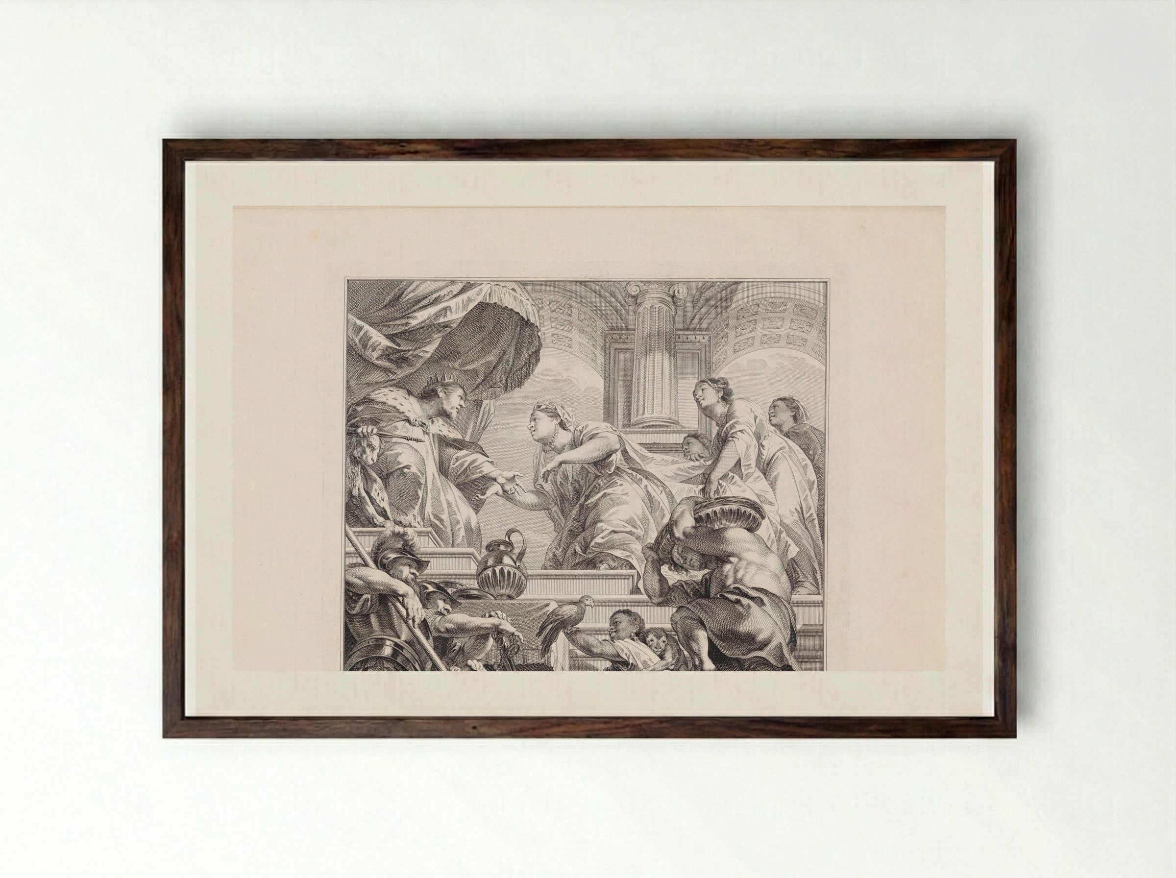 The Queen of Sheba Testing Solomon with Riddles - Jan Punt - Framed Print Dark Wood