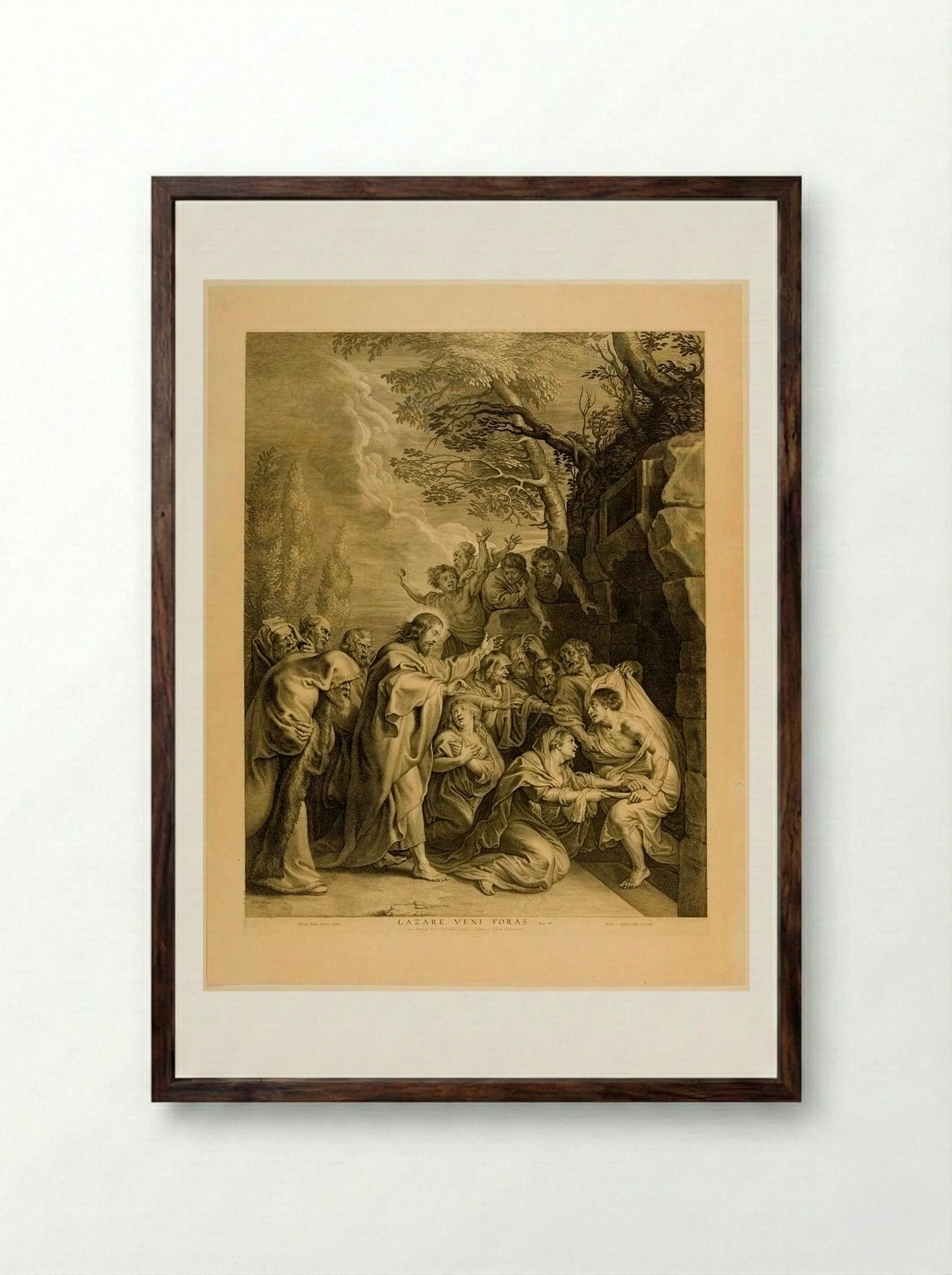 The Raising of Lazarus - Boetius Adamsz. Bolswert - Framed Print Dark Wood