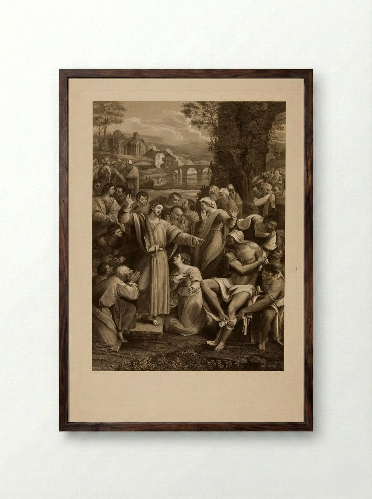 The Raising of Lazarus - Giovanni Vendramini - Framed Print Dark Wood