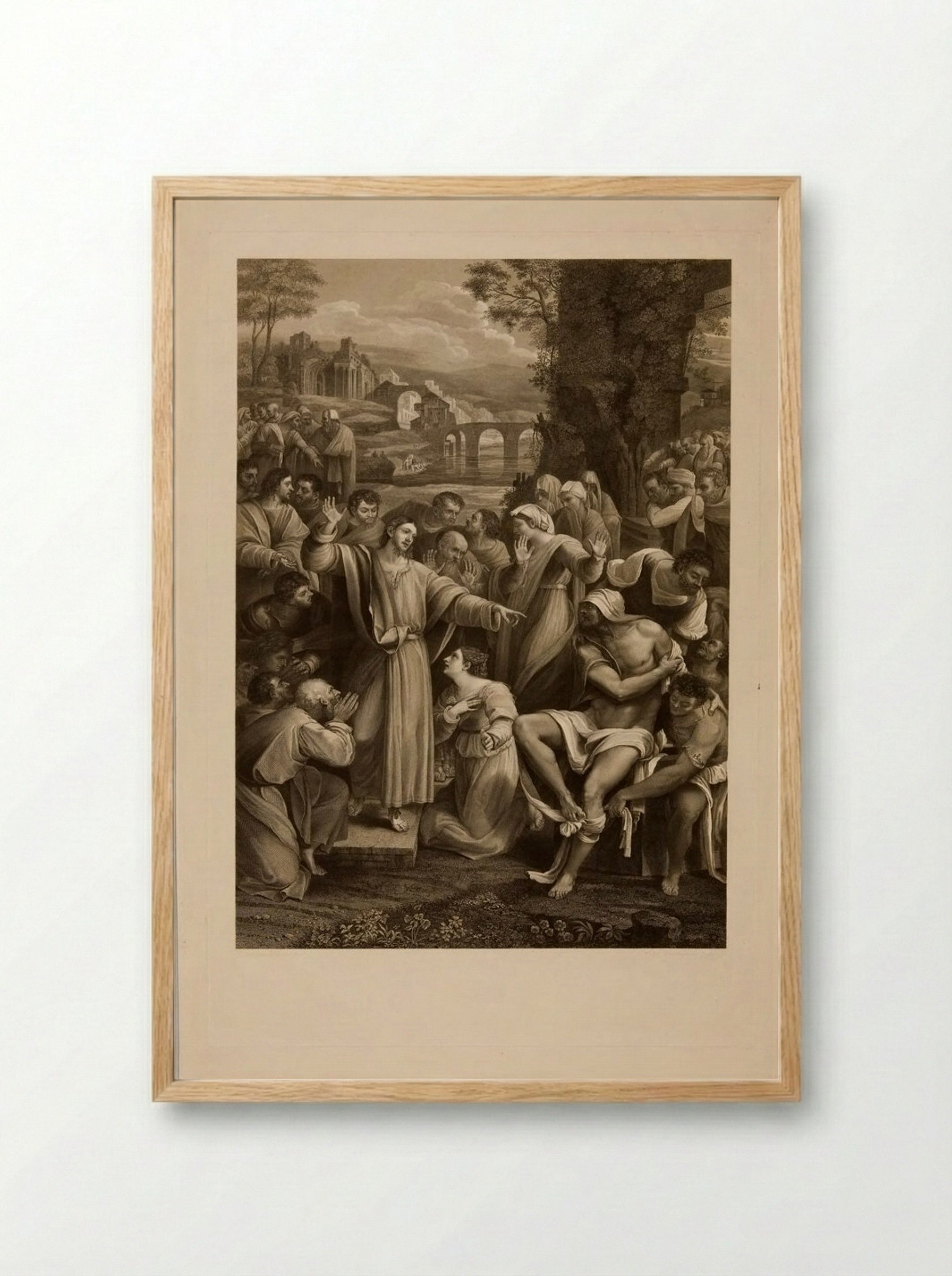 The Raising of Lazarus - Giovanni Vendramini - Framed Print Wood