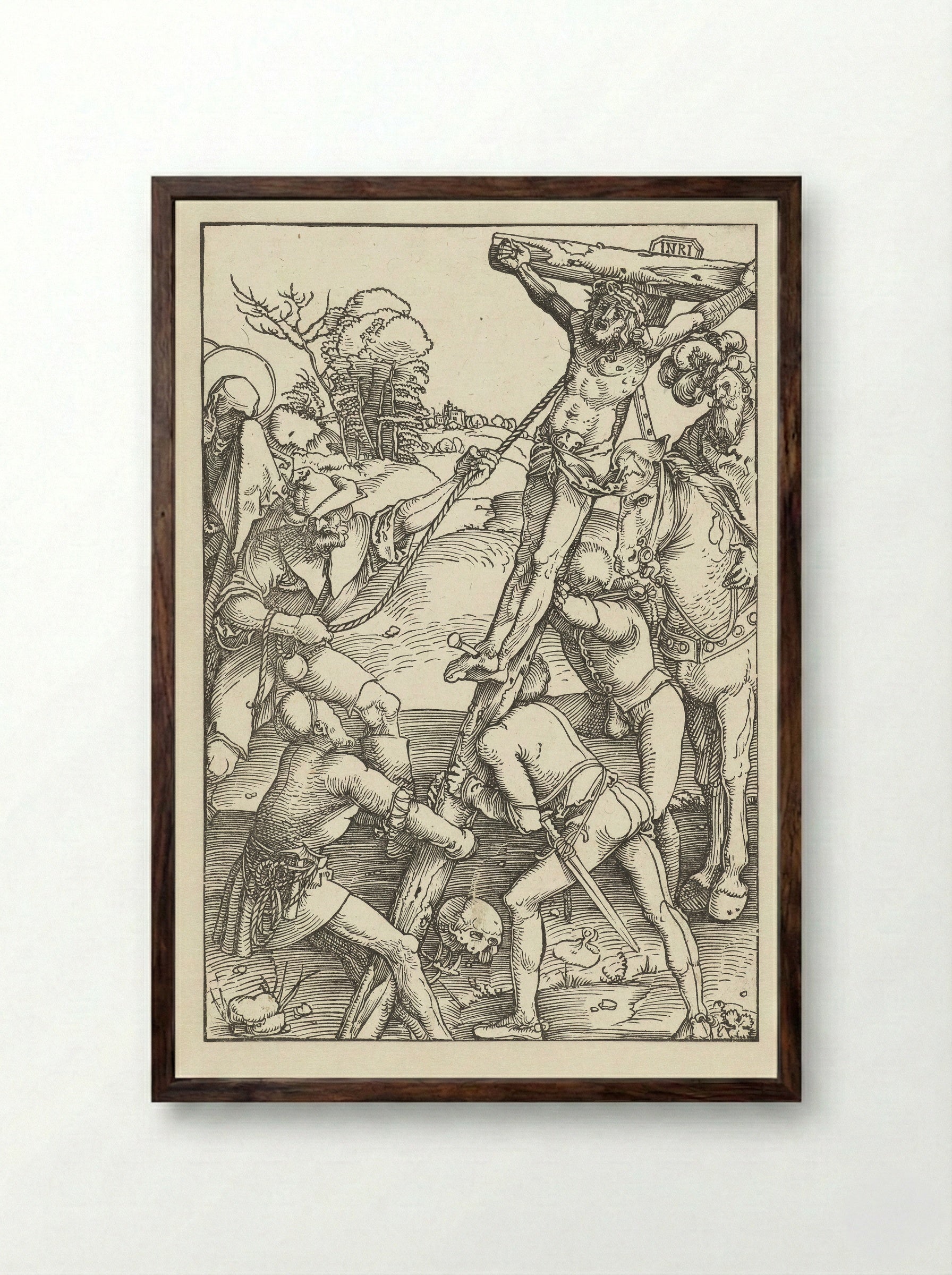 The Raising of the Cross - Hans Baldung Grien - Framed Print Dark Wood