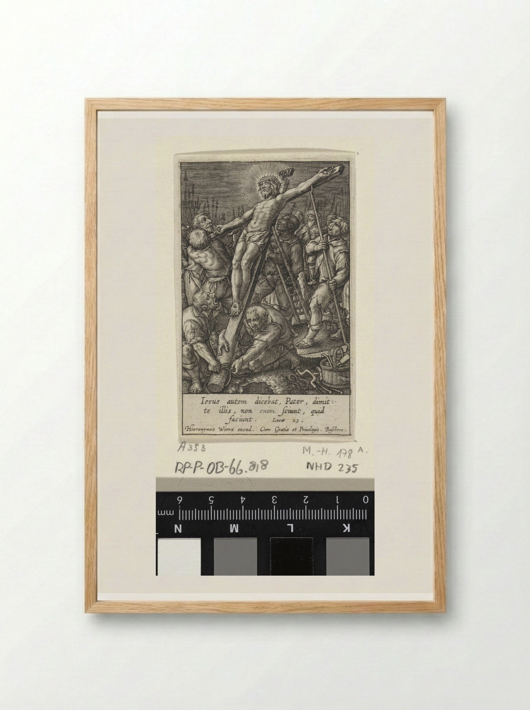 The Raising of the Cross - Hieronymus Wierix - Framed Print Wood