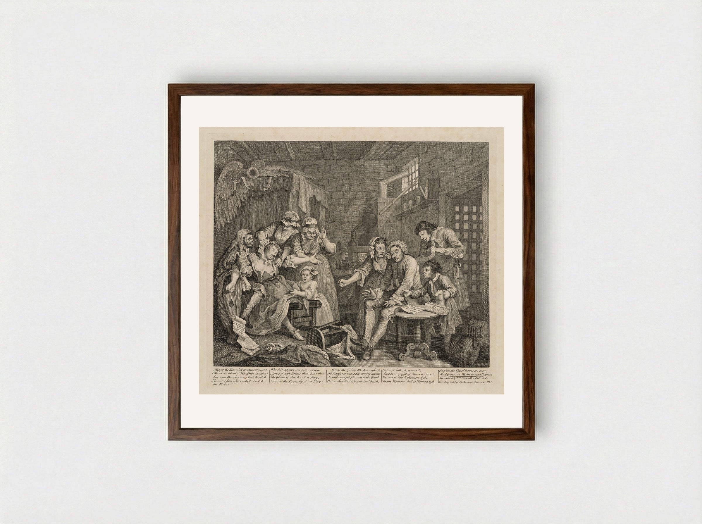 The Rake and His Family in Debtor's Prison - William Hogarth - Framed Print Dark Wood