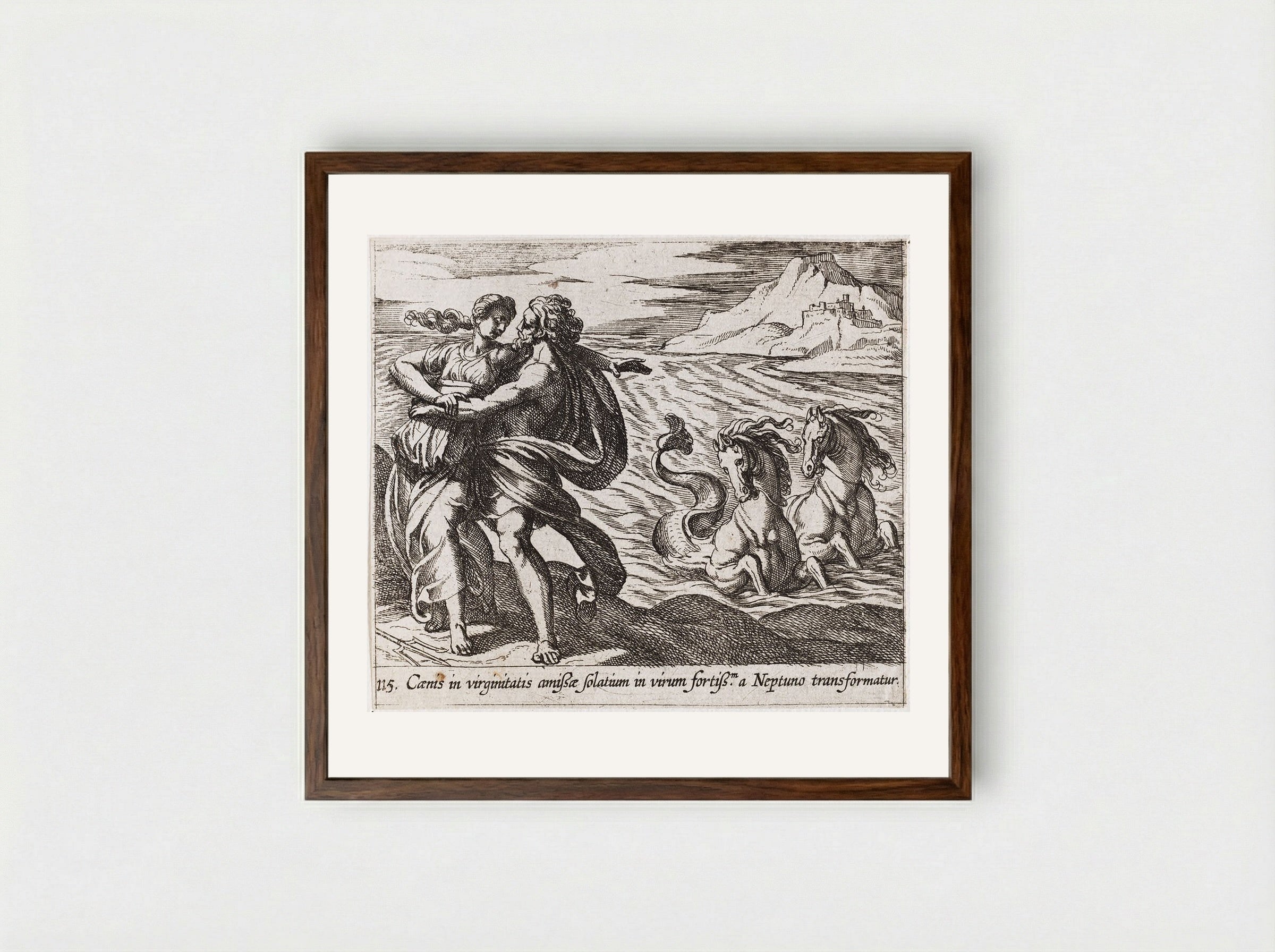 The Rape of Caenis - Antonio Tempesta - Framed Print Dark Wood