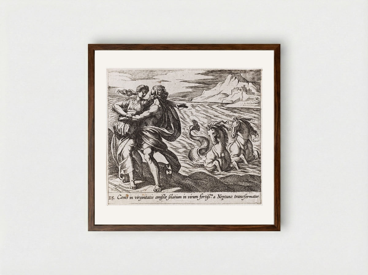 The Rape of Caenis - Antonio Tempesta - Framed Print Dark Wood