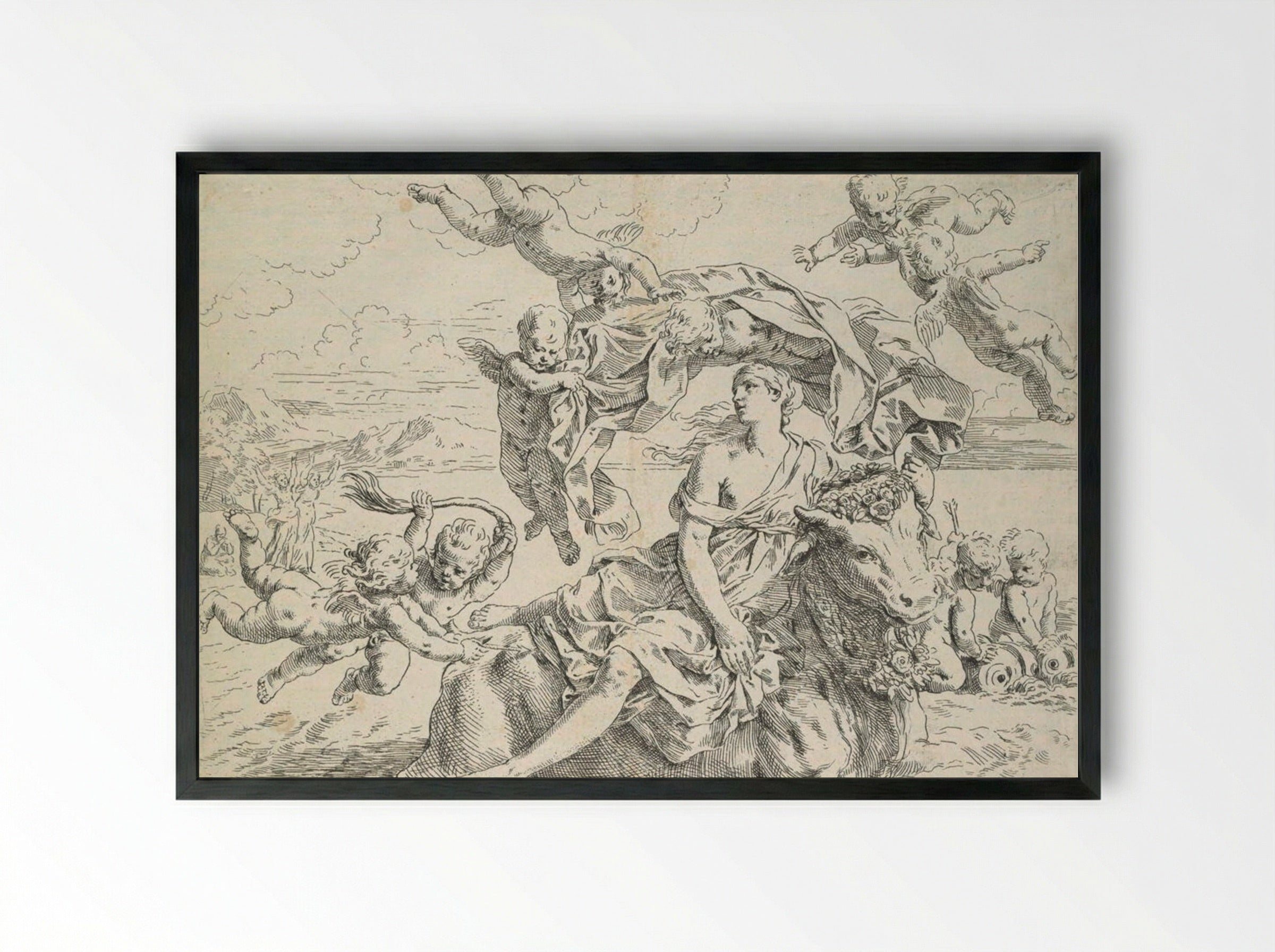 The Rape of Europa - Simone Cantarini - Framed Print Black