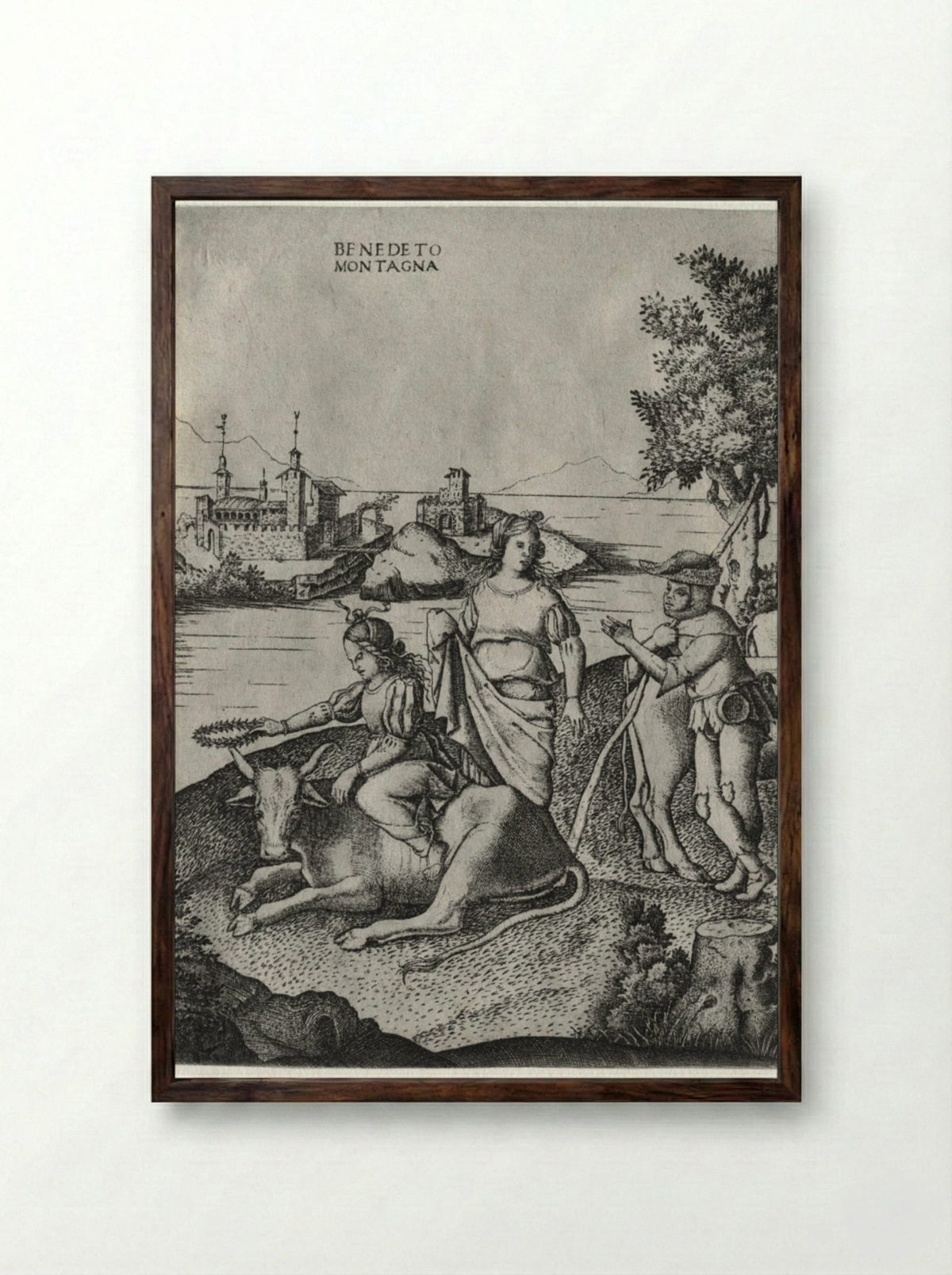 The Rape of Europa - Benedetto Montagna - Framed Print Dark Wood