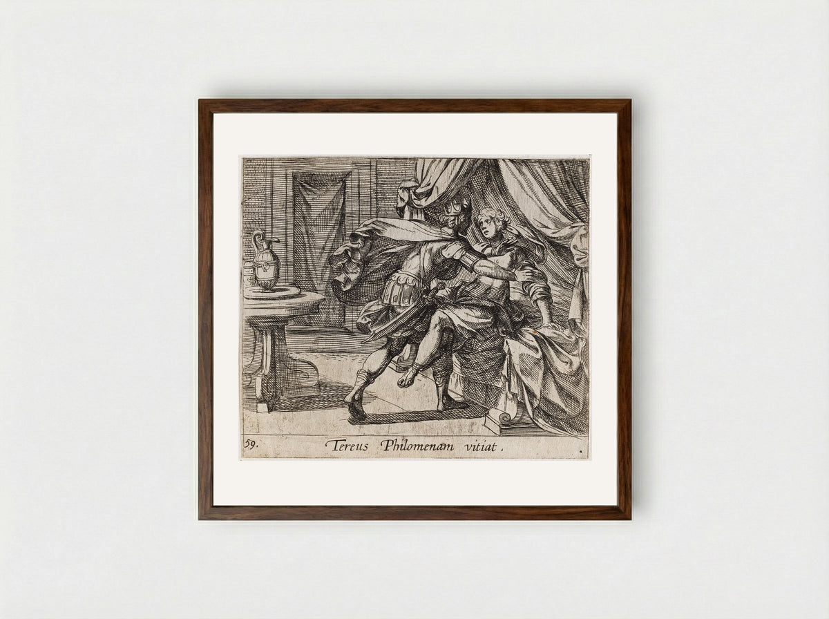 The Rape of Philomela - Antonio Tempesta - Framed Print Dark Wood