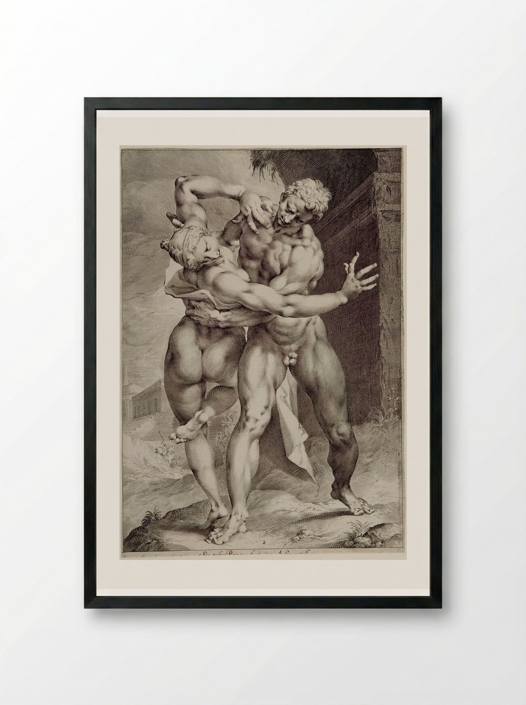 The Rape of a Sabine Woman Seen from the Back, Her Face Visible - Jan Harmensz. Muller - Framed Print Black