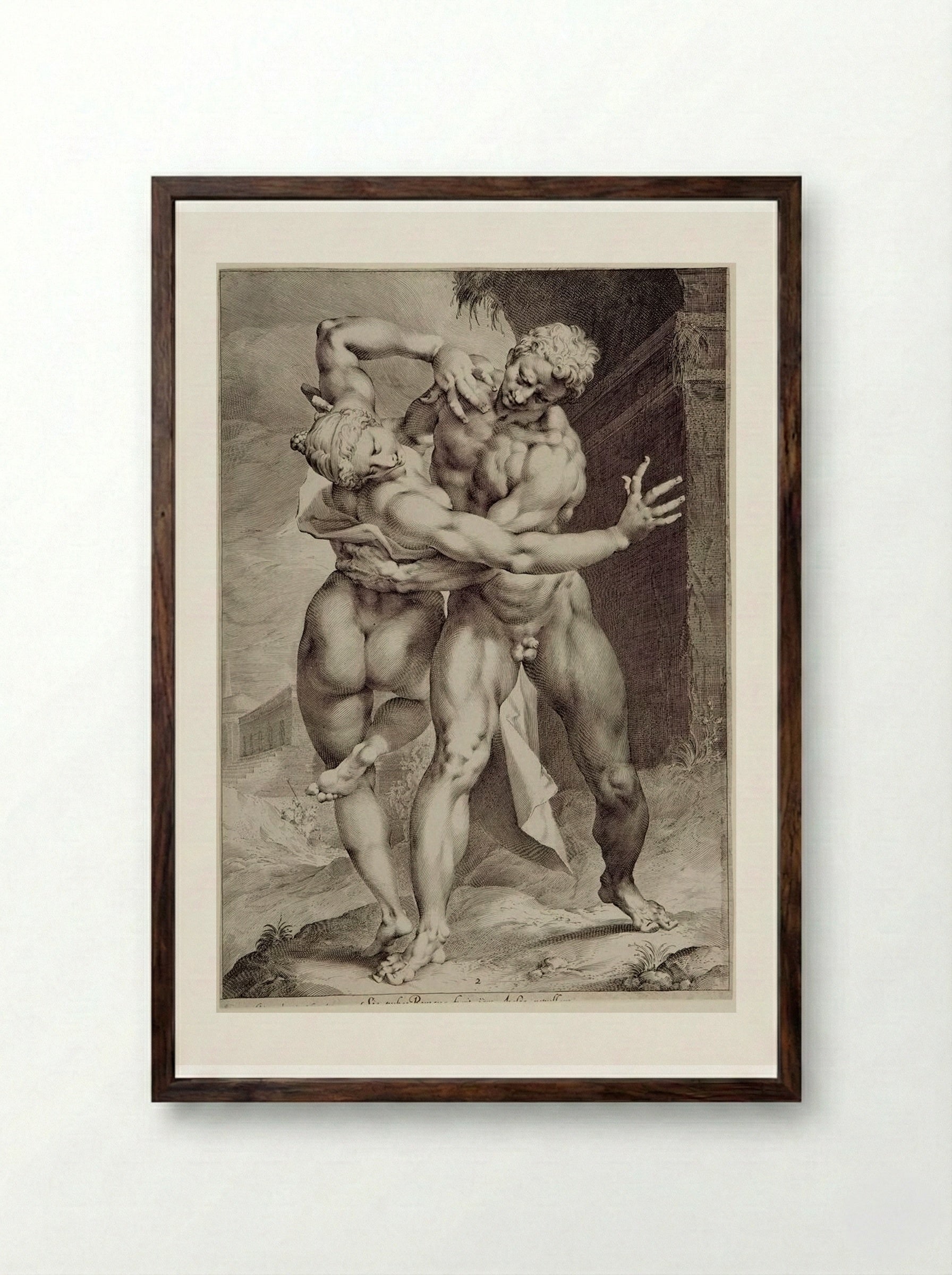 The Rape of a Sabine Woman Seen from the Back, Her Face Visible - Jan Harmensz. Muller - Framed Print Dark Wood