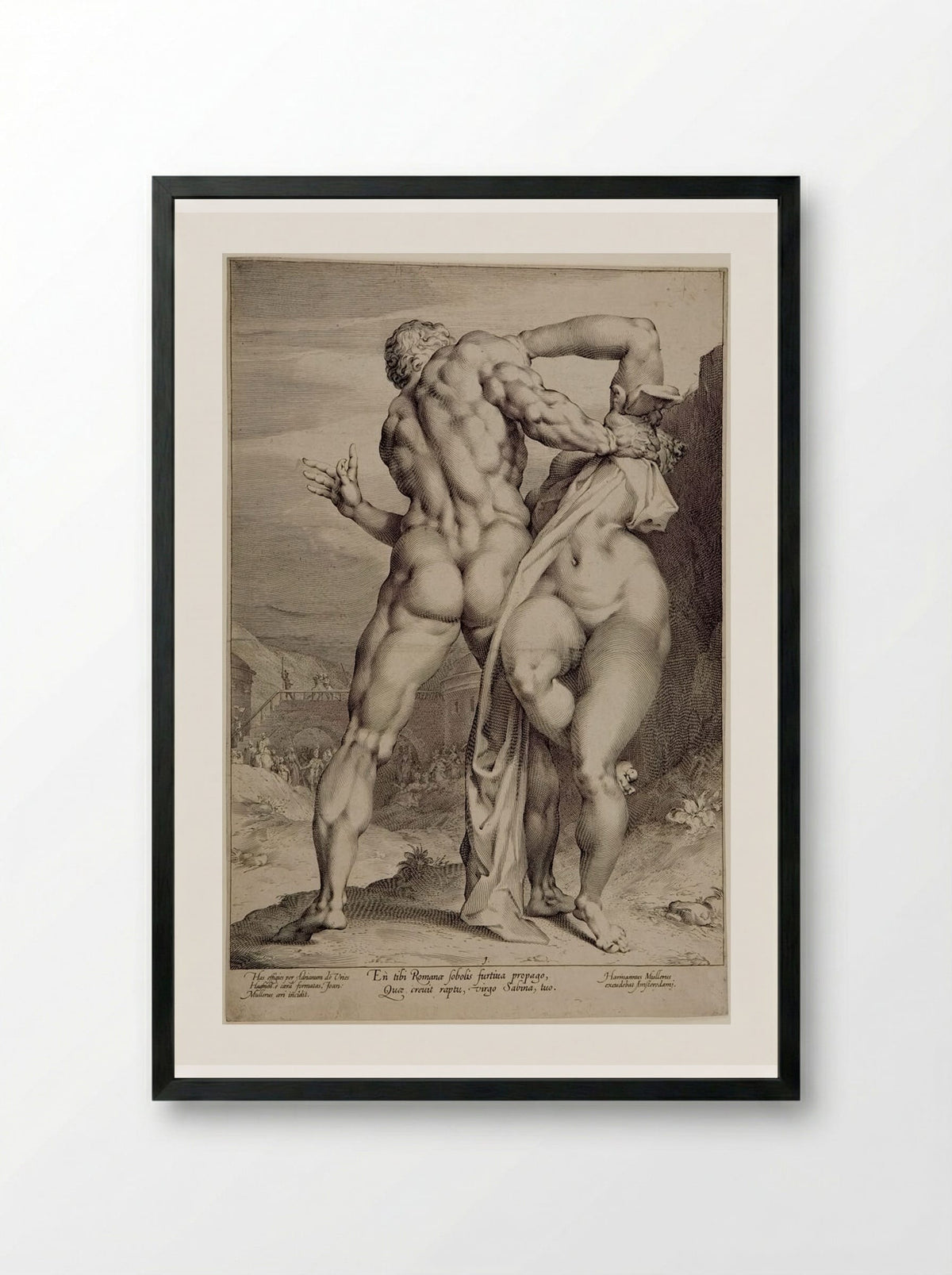 The Rape of a Sabine Woman Seen from the Front, Her Face Concealed - Jan Harmensz. Muller - Framed Print Black