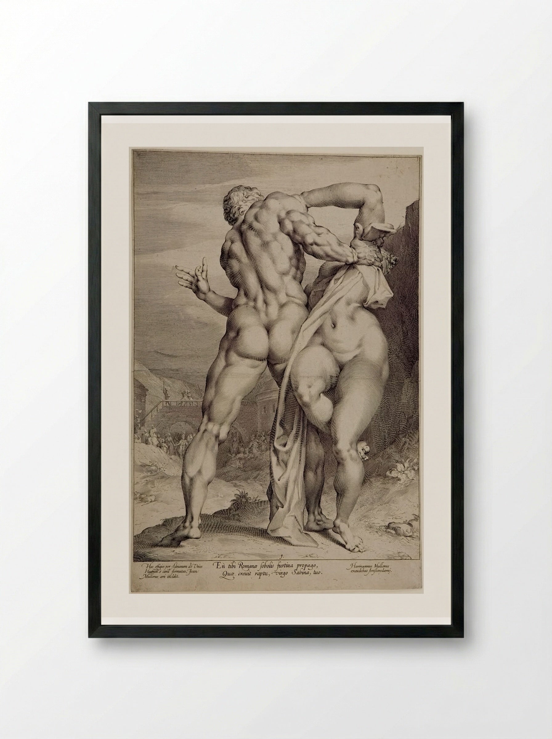 The Rape of a Sabine Woman Seen from the Front, Her Face Concealed - Jan Harmensz. Muller - Framed Print Black