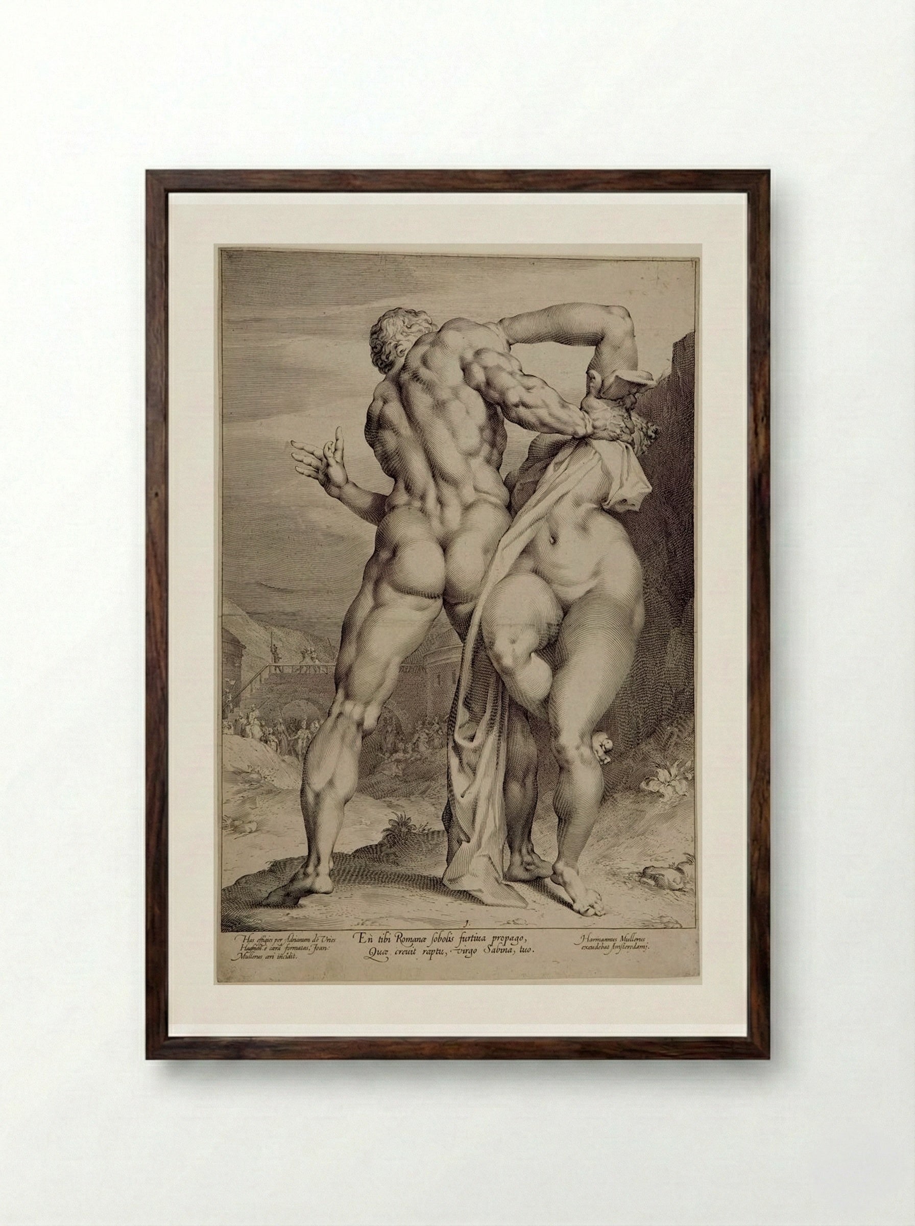 The Rape of a Sabine Woman Seen from the Front, Her Face Concealed - Jan Harmensz. Muller - Framed Print Dark Wood