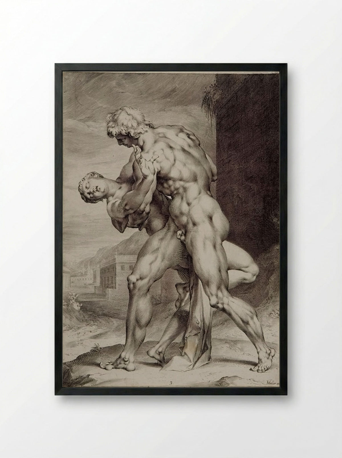 The Rape of a Sabine Woman Seen from the Side, Her Face Visible - Jan Harmensz. Muller - Framed Print Black