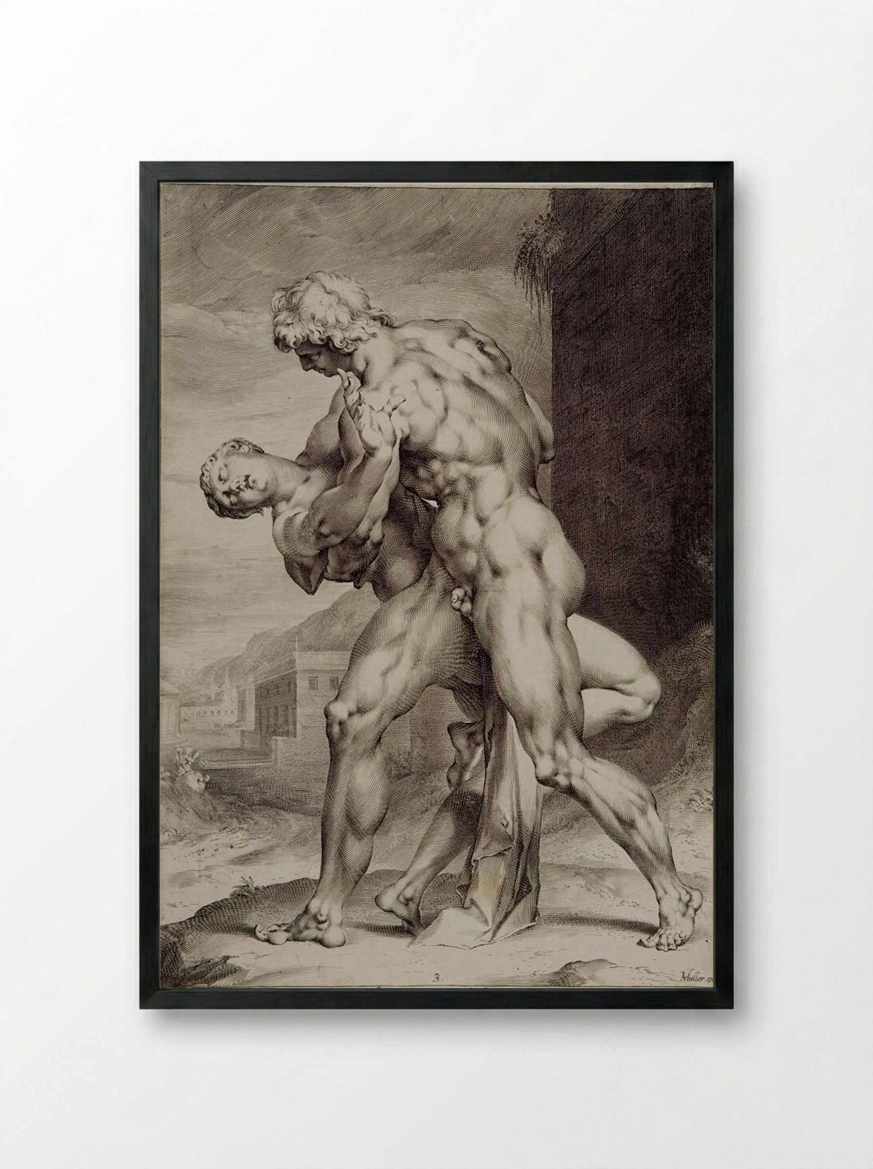 The Rape of a Sabine Woman Seen from the Side, Her Face Visible - Jan Harmensz. Muller - Framed Print Black