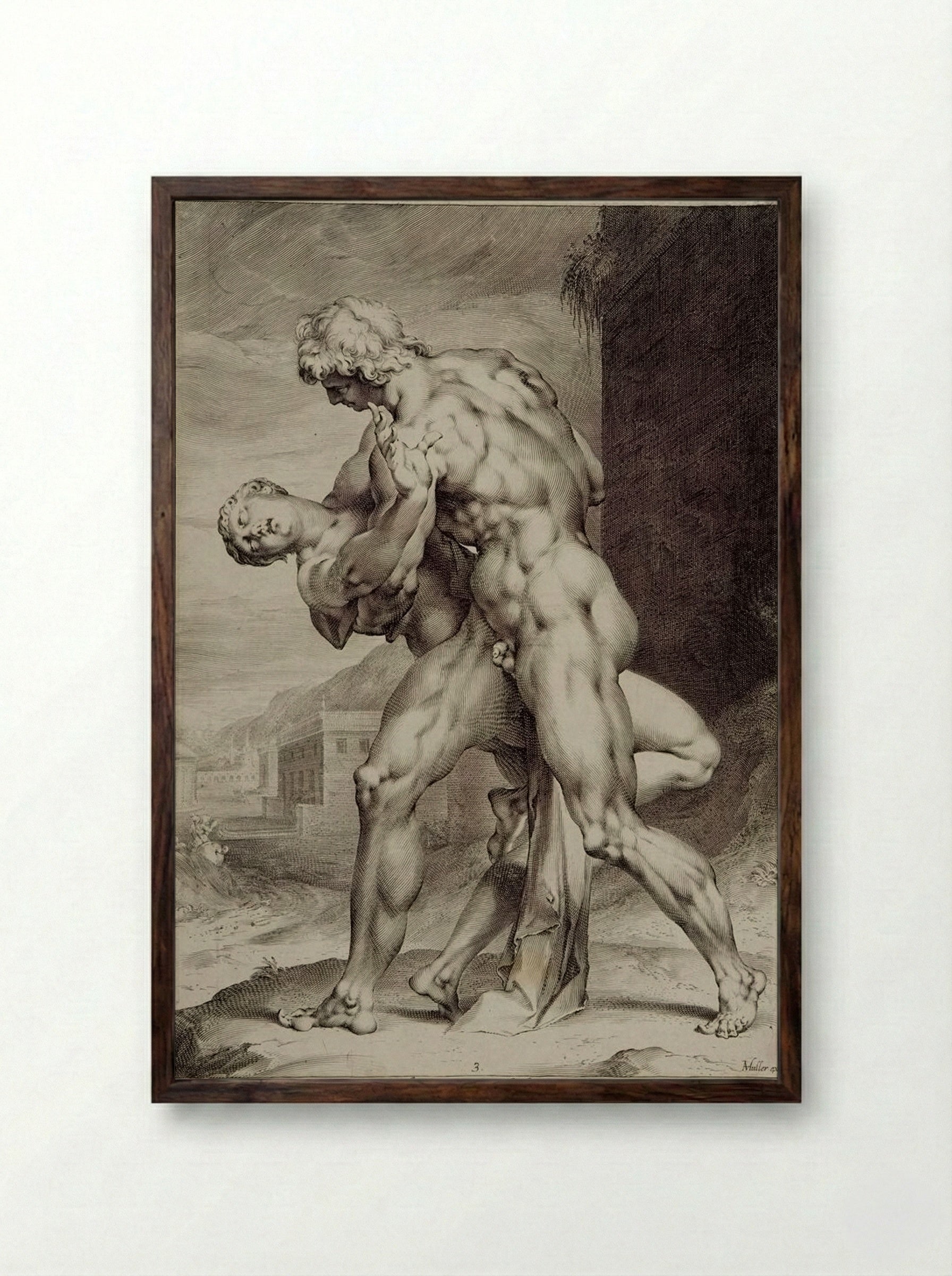 The Rape of a Sabine Woman Seen from the Side, Her Face Visible - Jan Harmensz. Muller - Framed Print Dark Wood
